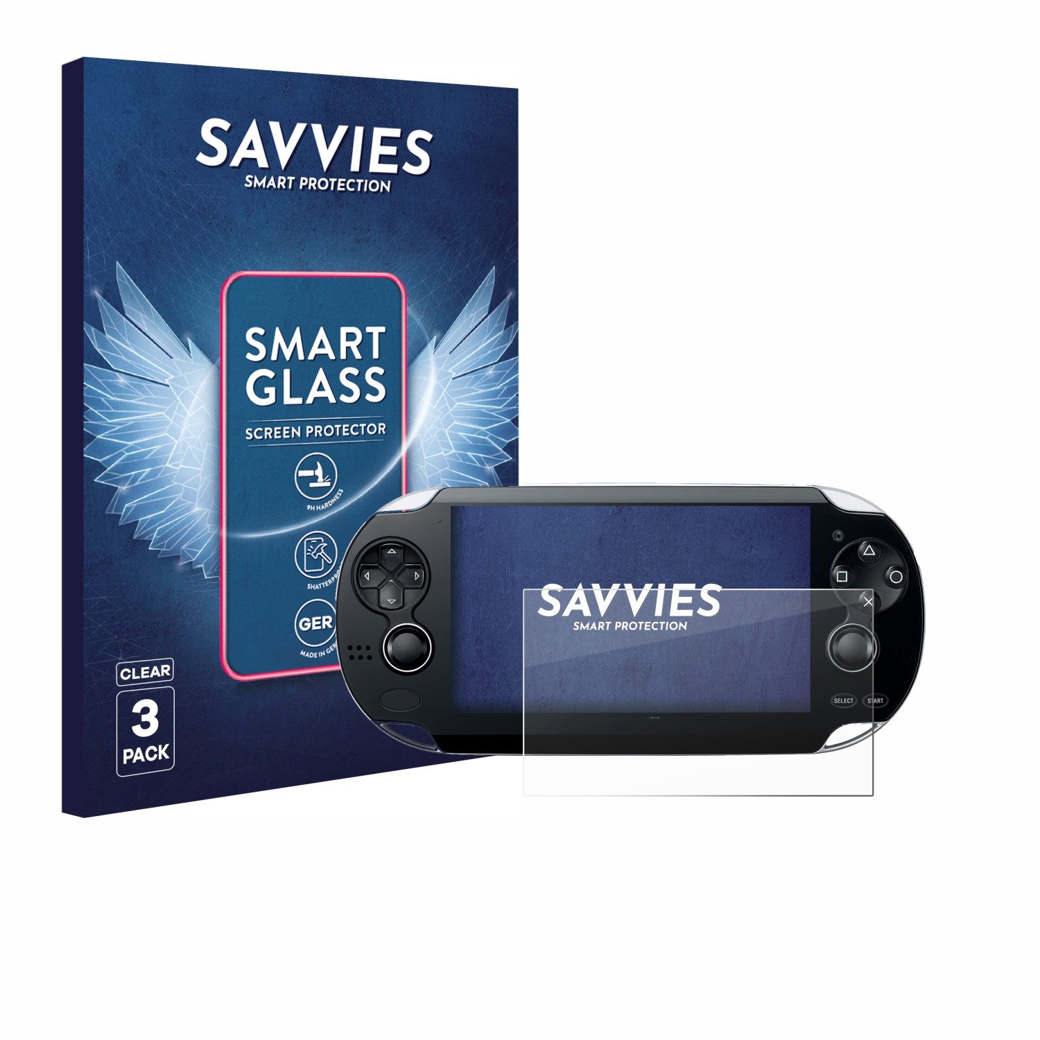 Savvies Displayschutzglas Schutzglas Panzer für Sony Playstation PS Vita, 3 Stück, Schutzfolie Display Schutz Glas Folie klar