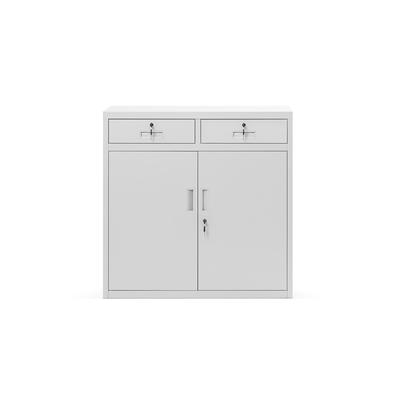 Jan Nowak Aktenschrank Metall Schrank mit Schubladen 90 cm LENA 2 Schubladen Stahl (Stahl 0,6 mm PZH-zertifiziert DSGVO-konform 90 x 90 x 40 cm) Büroschrank abschließbar kompakt Schloss 2 Schlüssel robust Grau