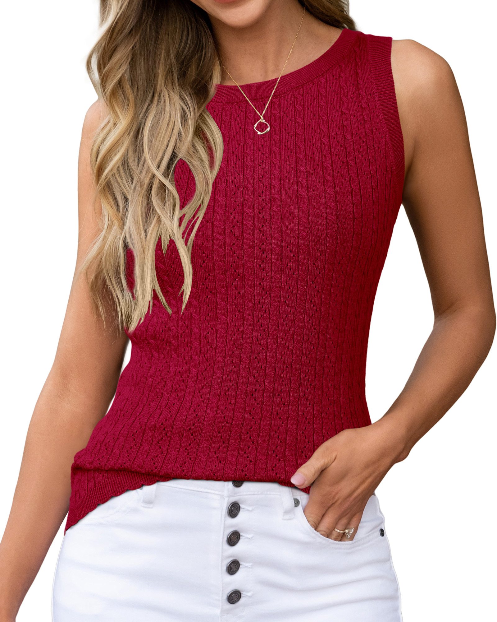 Arach&Cloz Tanktop Damen Pullunder Tanktop, Ärmelloses Stricktop aus leichter Wolle Elegantes Basic Oberteil für Frühling, Sommer, Herbst & Winter