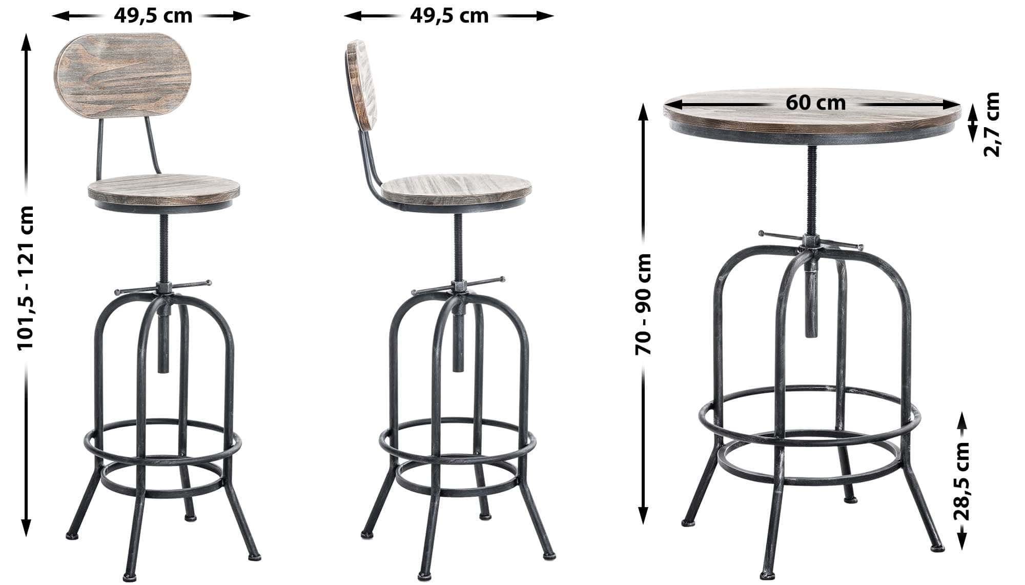 CLP 2er Set höhenverstellbar, Sitzgruppe Bartisch Cavan, Industrial