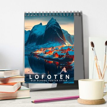 CALVENDO Wandkalender Lofoten - Old School Poster Style (Tischkalender 2024 DIN A5 hoch)