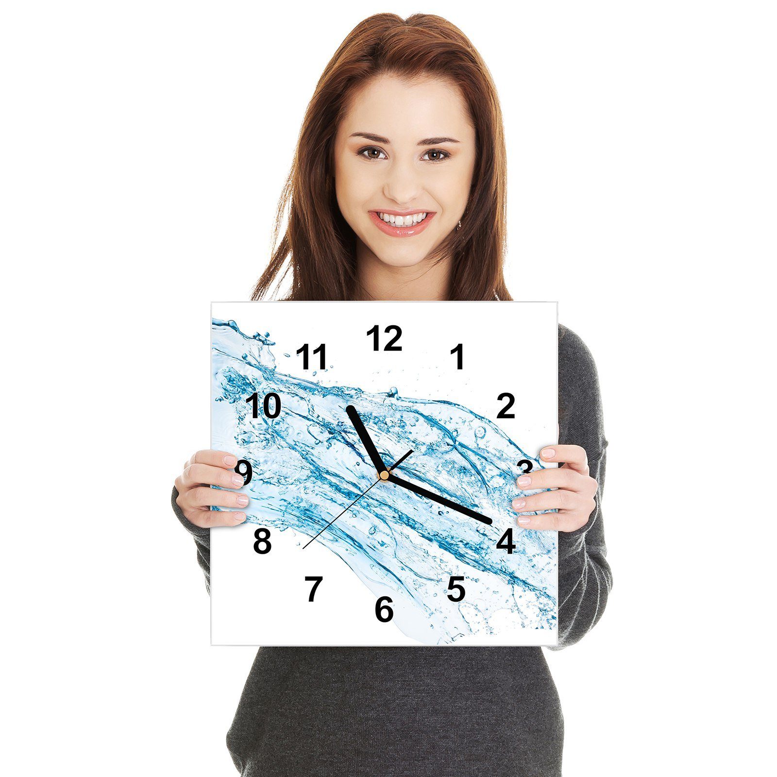 x Wassersplash Größe Blaue Primedeco Glasuhr Wandkunst Wanduhr Motiv 30 cm mit 30 Wanduhr