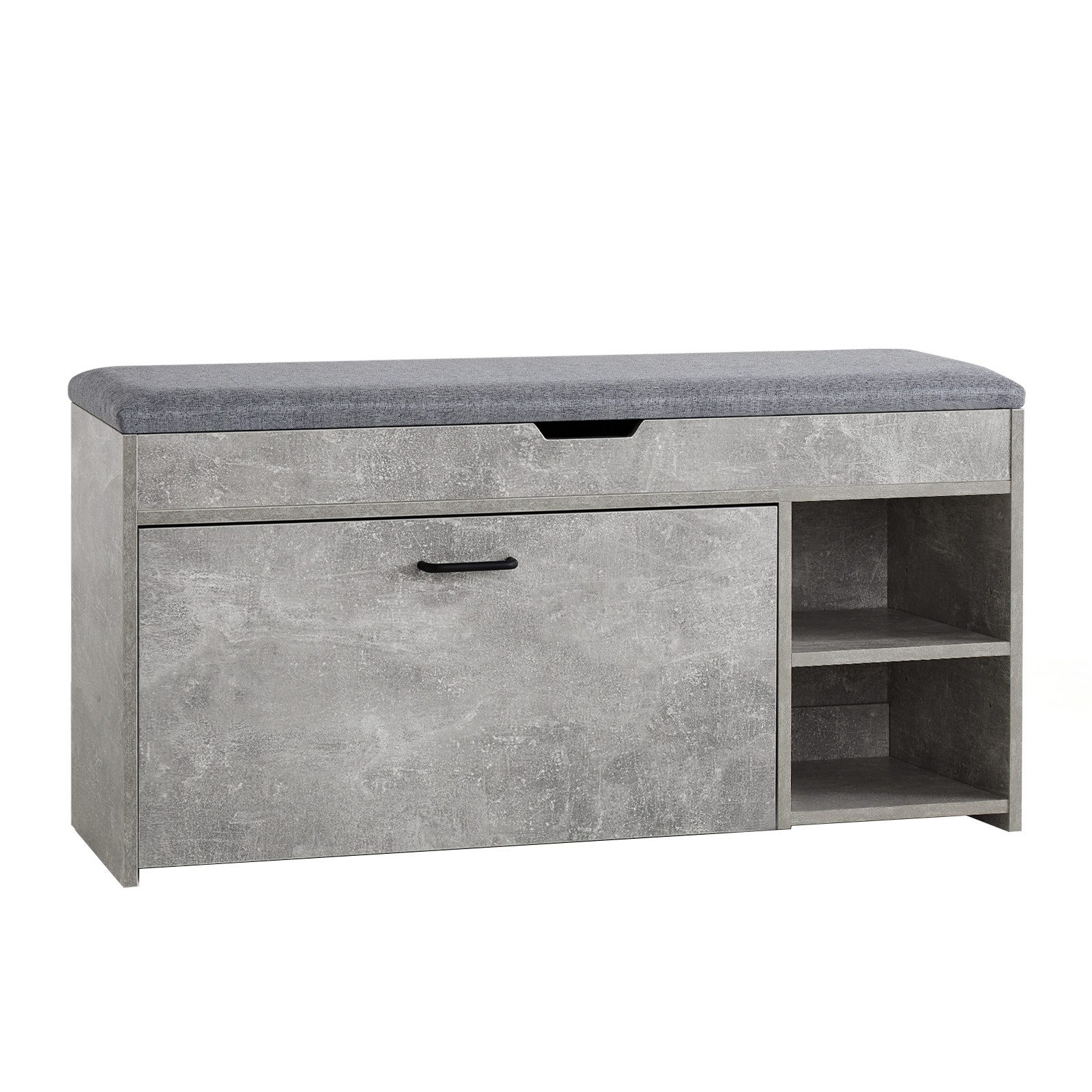 Mondeer Schuhbank Schuhhocker, mit Sitzfläche, mit Klappschublade, 100 x 30 x 52 cm, Weiß + Grau