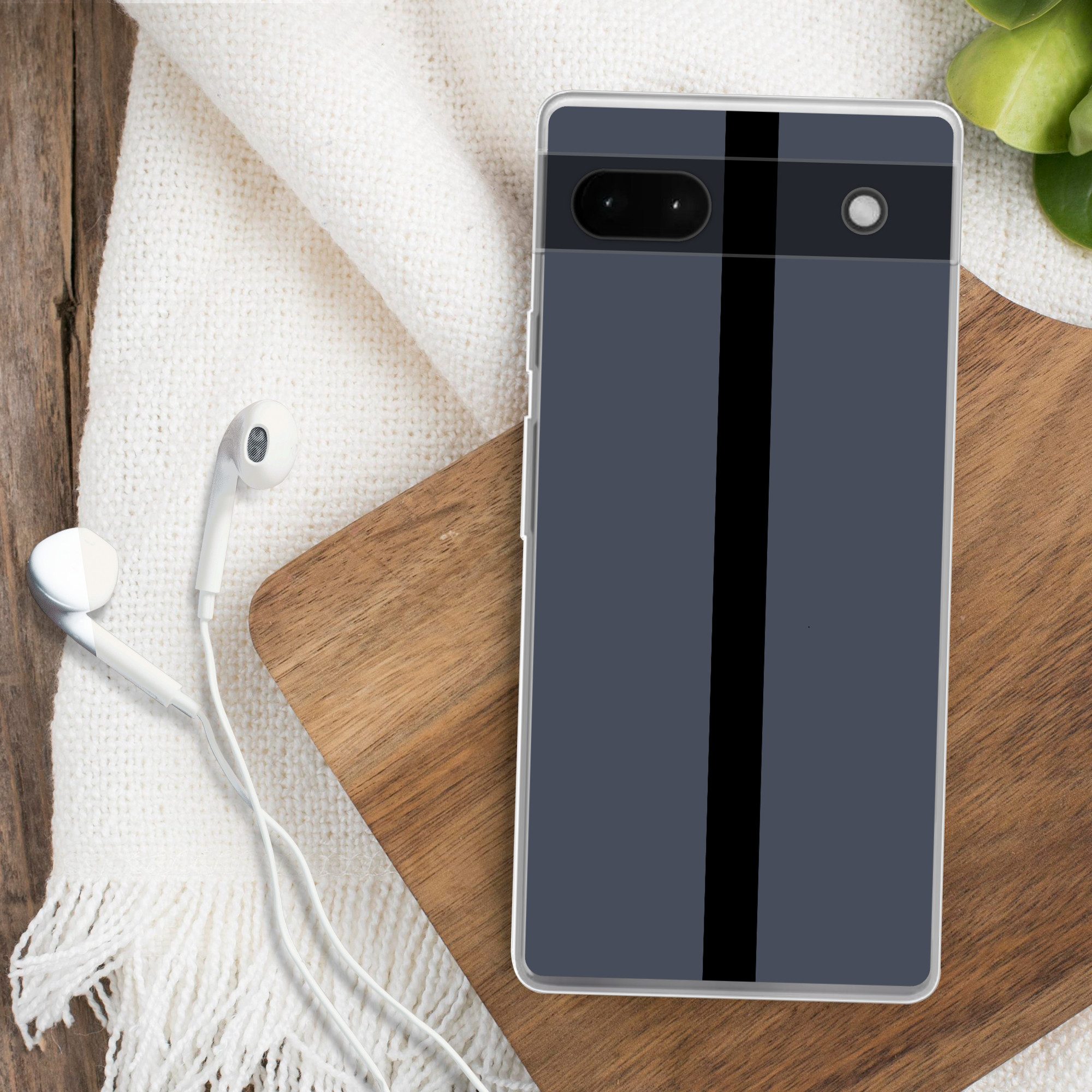 MuchoWow Handyhülle für Google Pixel 6a Blau - Schwarz - Gestreift - Minimalistisch, Phone Case, Silikon, Schutzhülle Dünn