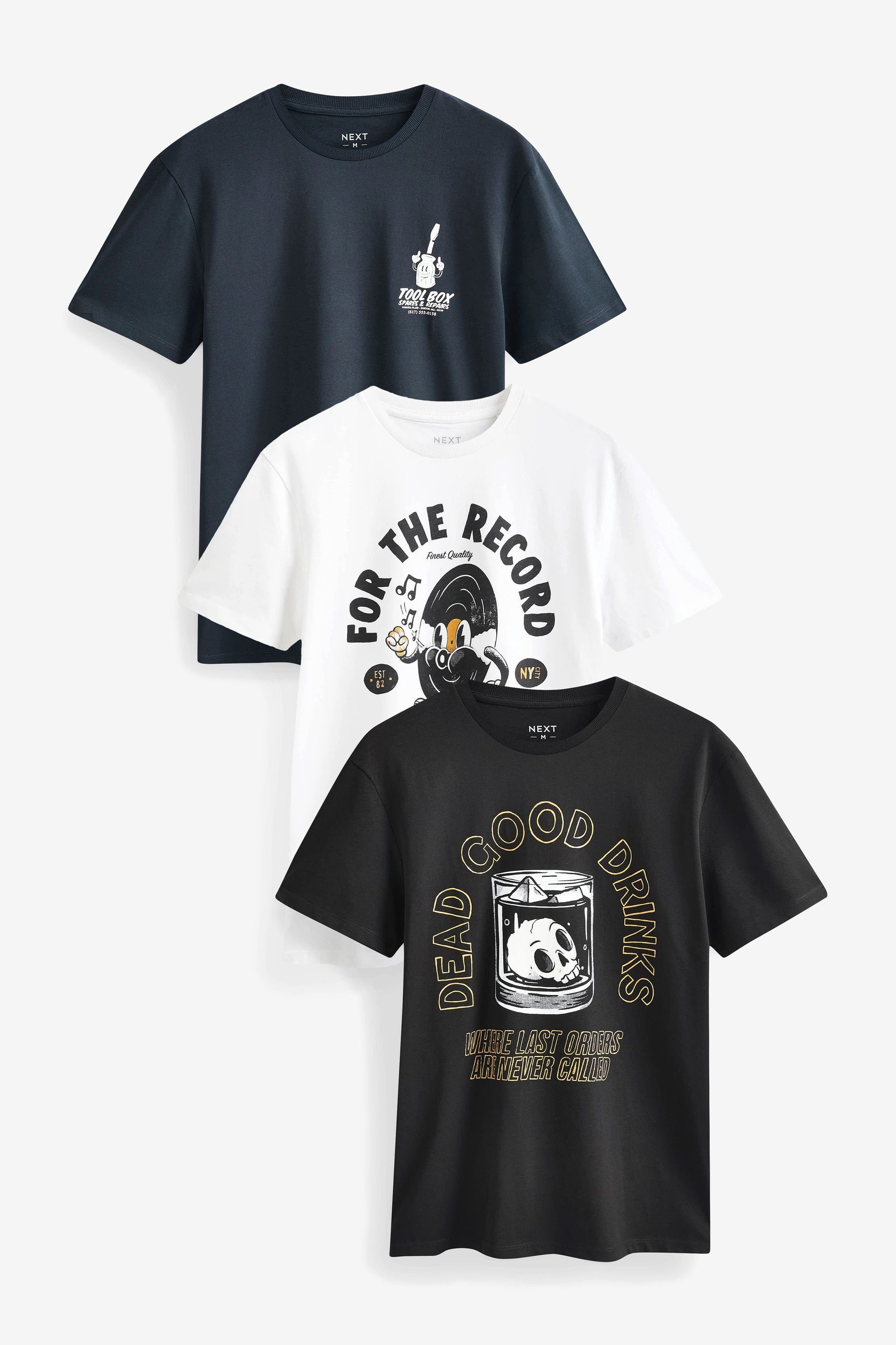 Next Print-Shirt 3er-Pack T-Shirts mit Grafik-Print (1-tlg)
