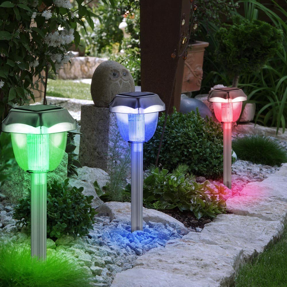 etc-shop LED Solarleuchte, LED-Leuchtmittel Erdspieß Steck fest Leuchten Solar RGB 6er verbaut, Lampen LED Set Balkon Farbwechsel, Garten