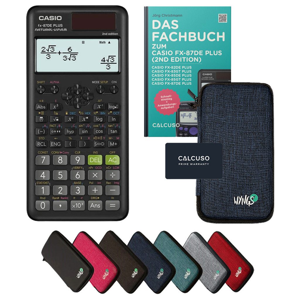 CASIO Taschenrechner fx-87DE Plus 2 inkl. Schutztasche Blau & Fachbuch (48 S., DINA5)