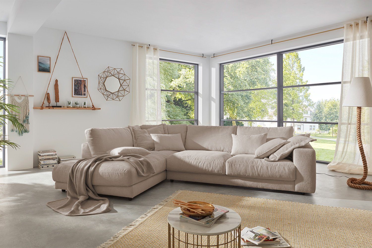 KAWOLA Ecksofa MADELINE, taupe Sofa Recamiere Farben Cord, links, versch. od. rechts