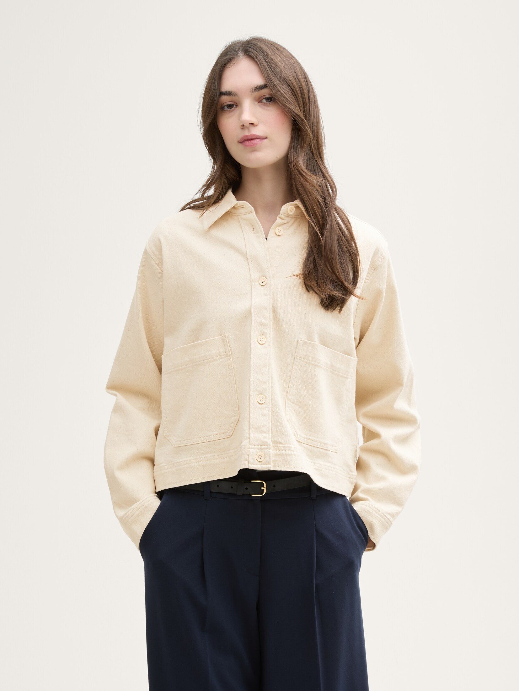Langarmbluse Overshirt Jacke mit Taschen