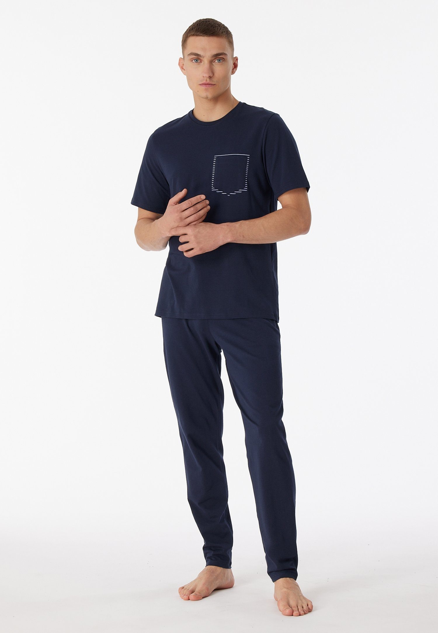 Schiesser Schlafanzug "95/5" (2 tlg) unifarbenes T-Shirt mit Rundhalsausschnitt