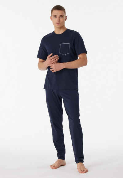 Schiesser Schlafanzug "95/5" (2 tlg) unifarbenes T-Shirt mit Rundhalsausschnitt