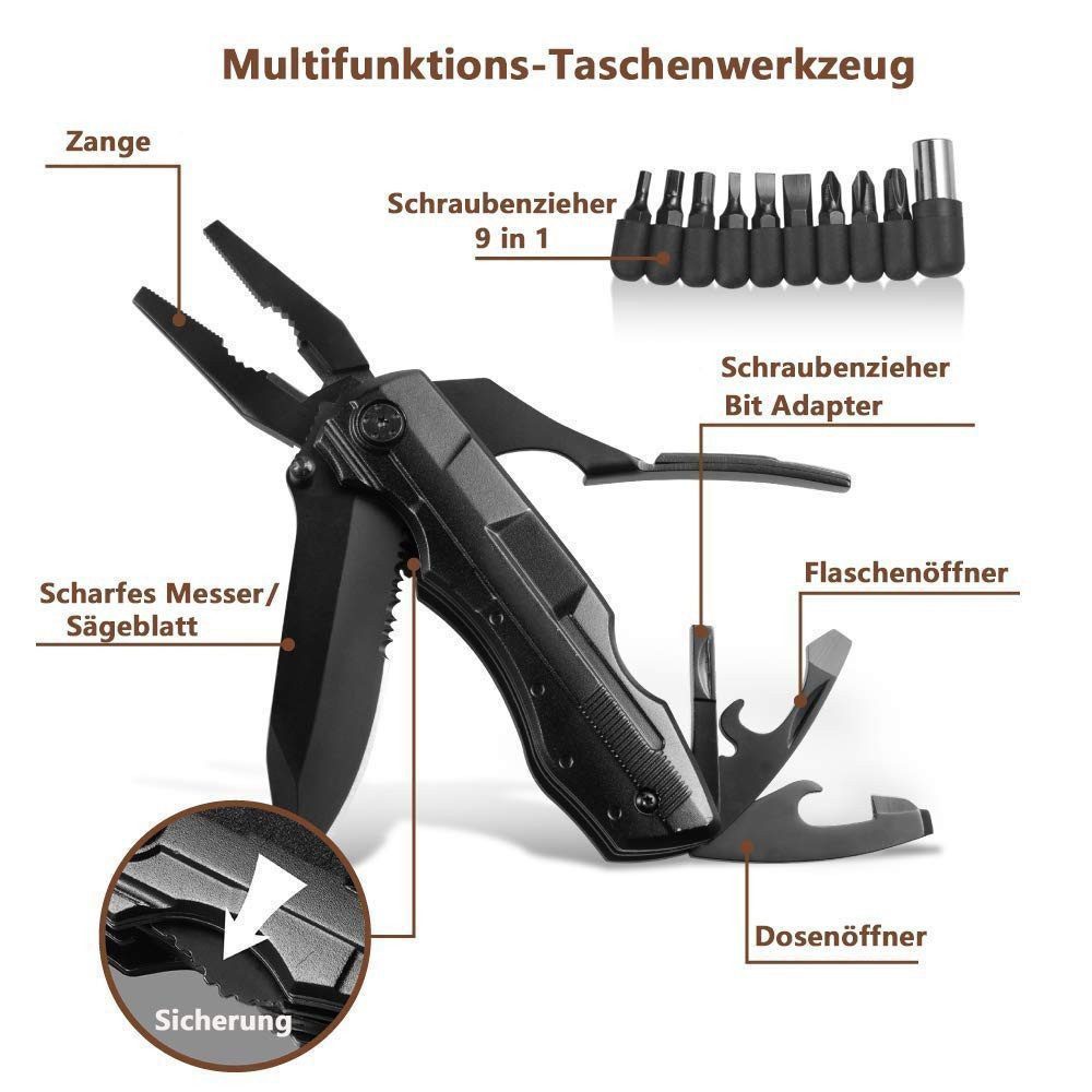 Toomoke Taschenmesser Multifunktion Taschenmesser, 13 in 1 Taschenwerkzeug Multitool, für outdoor Camping,Wandern, Inklusive EDC Kreditkarten Messer