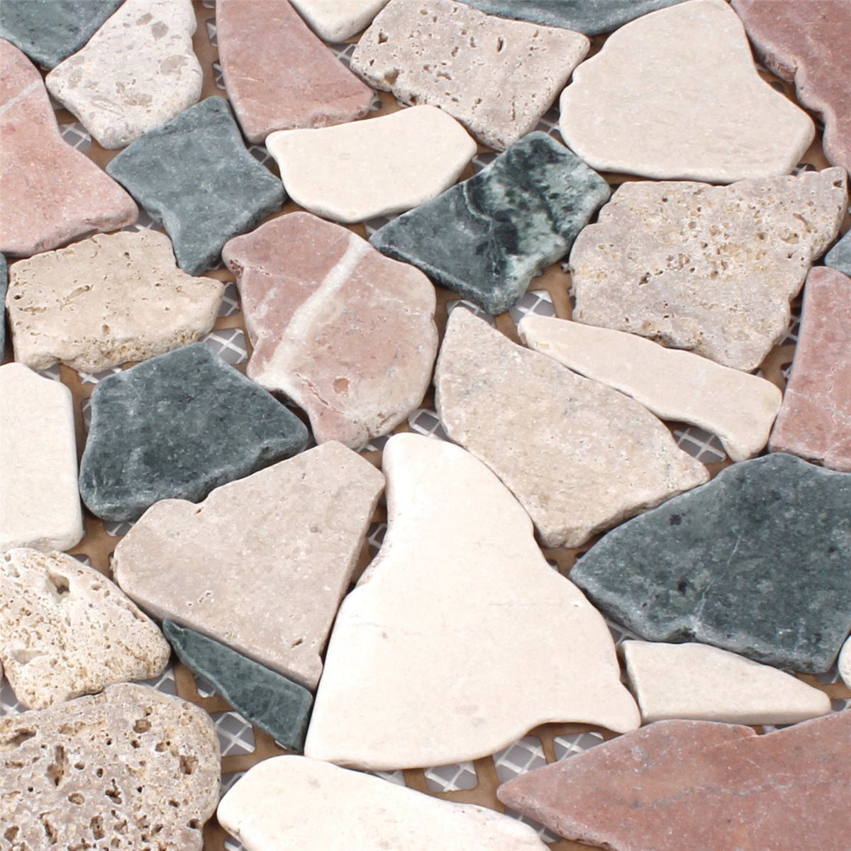 Mosafil Mosaikfliesen Marmor Bruch Naturstein Mosaikfliesen Solares Bunt, Naturstein 30.500x30.500, rot-beige-braun-grün, Verlegefertig auf ein Netz geklebt - Frostsicher - Wasserfest -