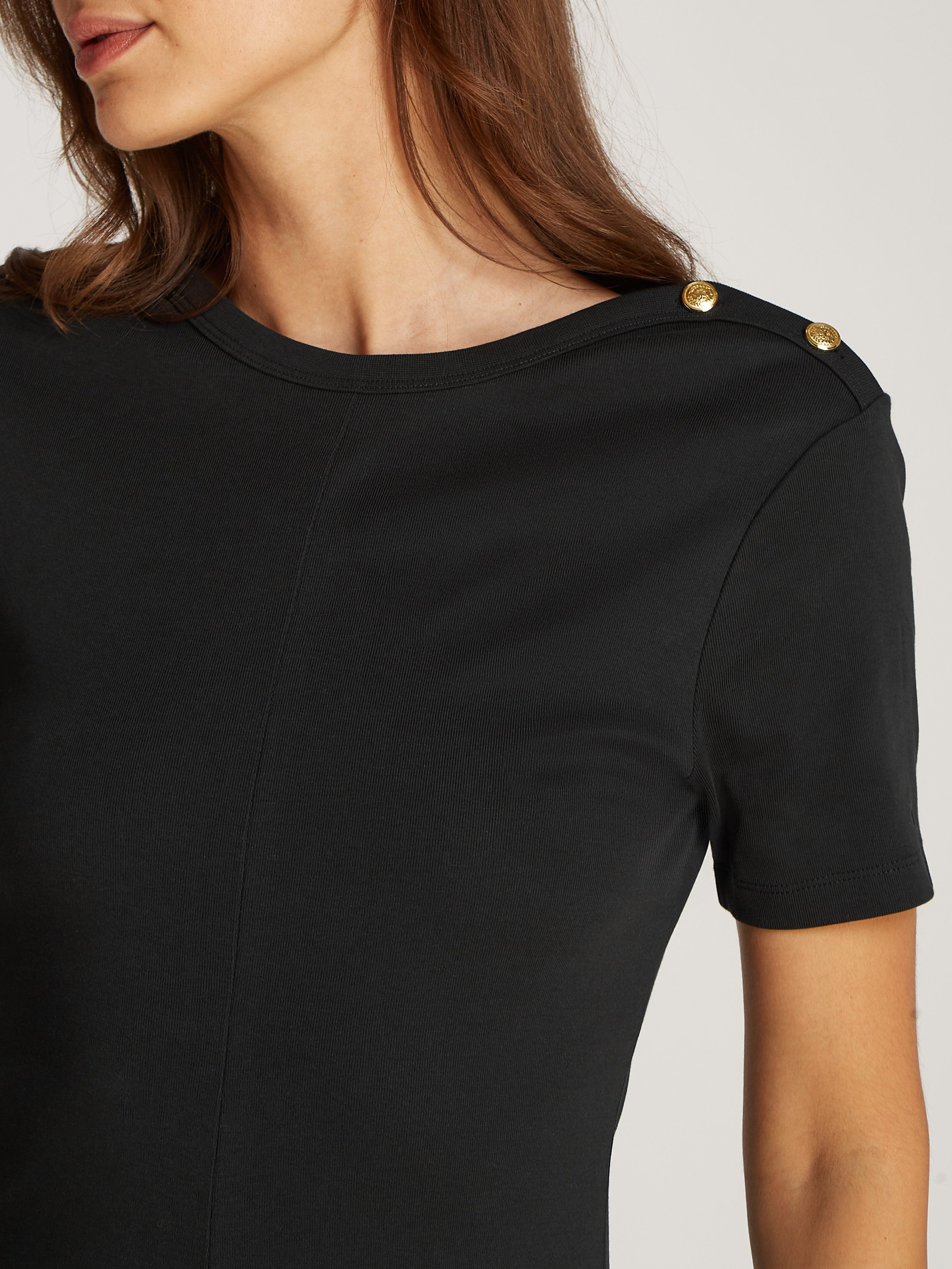 Tommy Hilfiger A-Linien-Kleid GOLD BTN DRESS mit goldfarbenen Knöpfen, in Midi-Länge