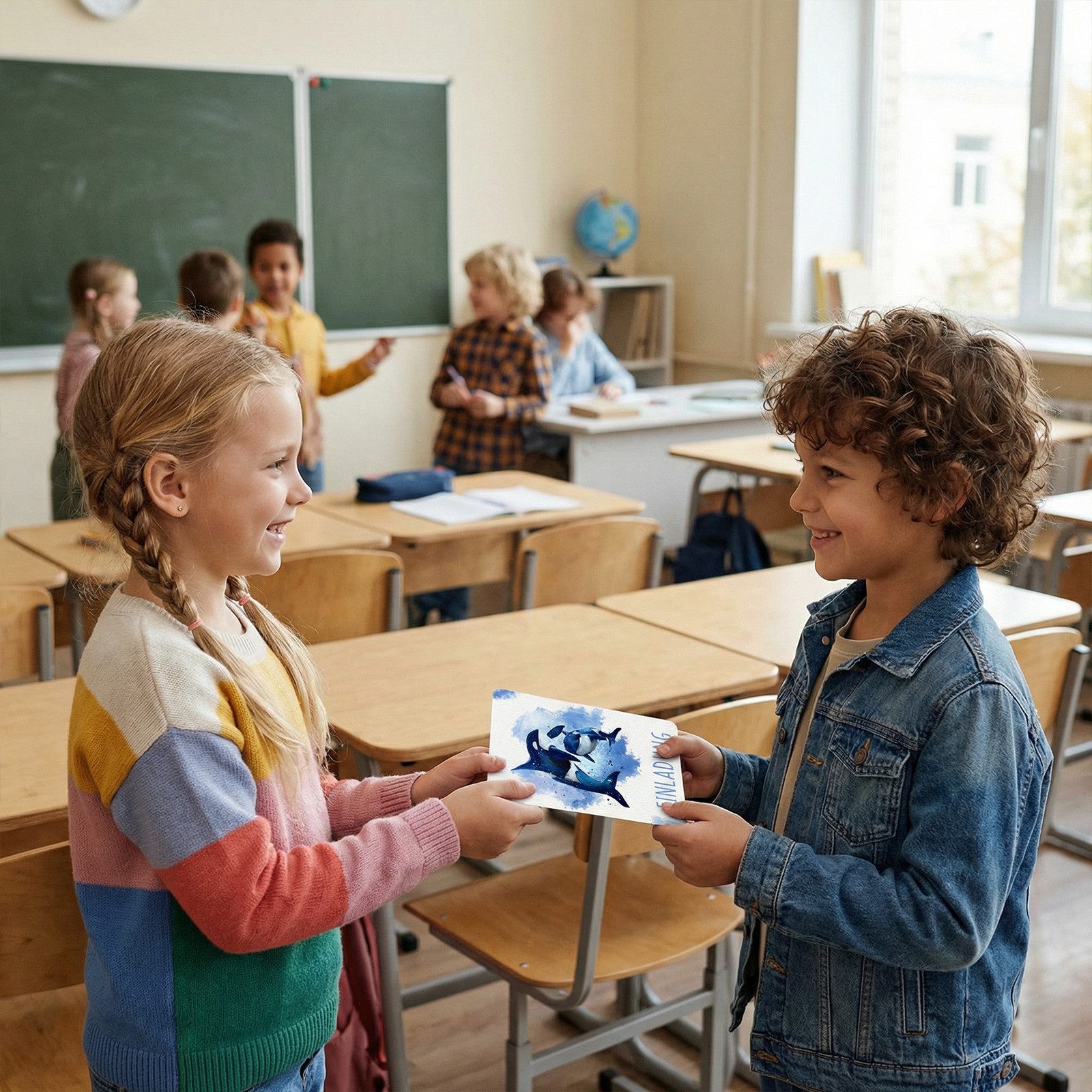 nikima Einladungskarten 10 Einladungskarten mit Glitzer Orca für Kindergeburtstag