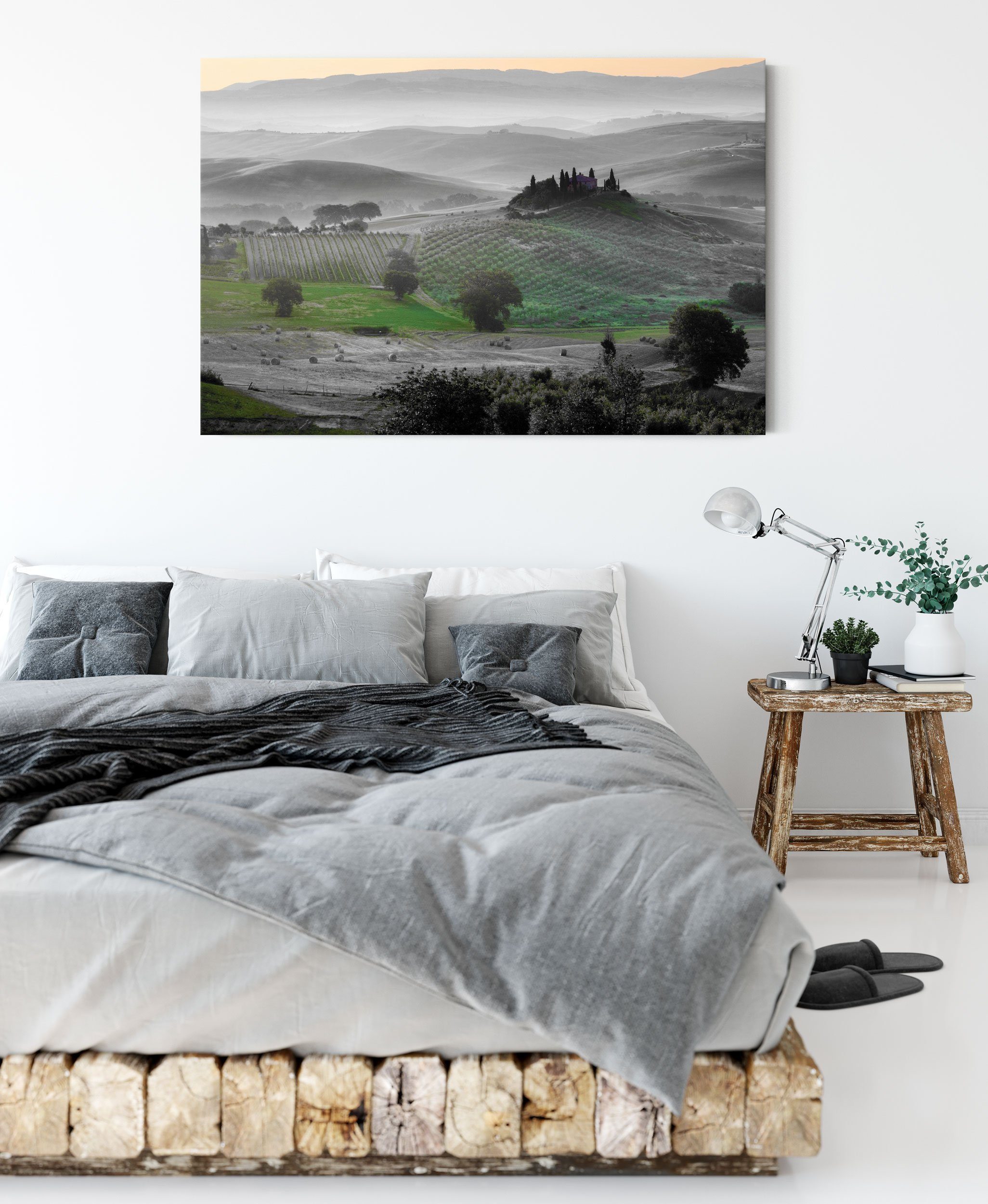 herrliche (1 fertig Landschaft, Toskana herrliche Pixxprint St), Landschaft Zackenaufhänger Leinwandbild bespannt, Leinwandbild Toskana inkl.