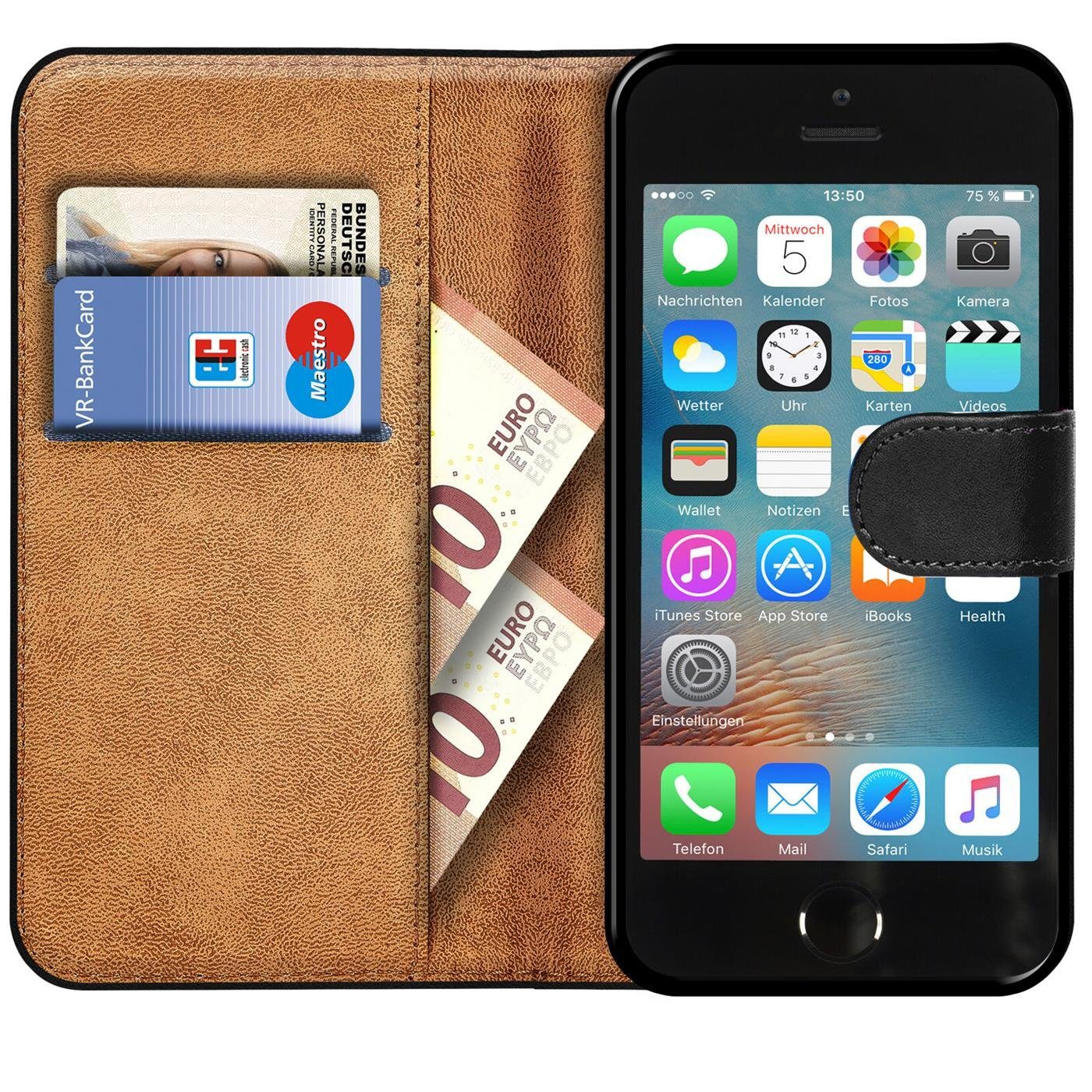 CoolGadget Handyhülle Book Case Handy Tasche für Apple iPhone 5 / 5S / SE 4 Zoll, Hülle Klapphülle Flip Cover für iPhone SE 1.Gen. Schutzhülle stoßfest