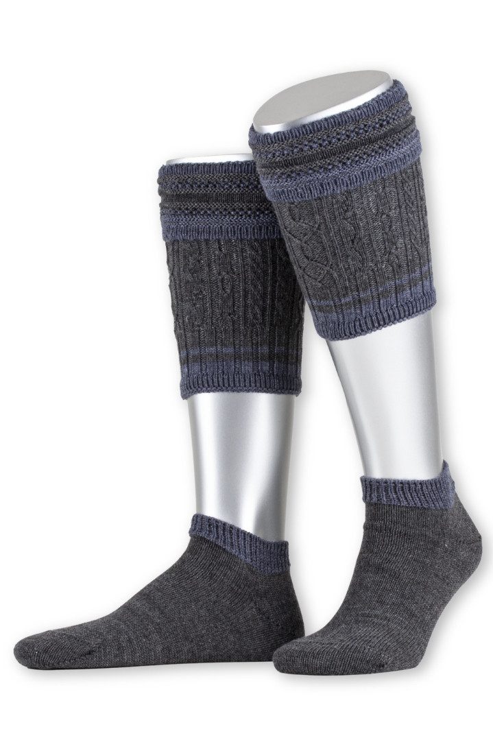 Lusana Trachtensocken Flachstrick-Loferl - L2451 - dunkelgrau/marine