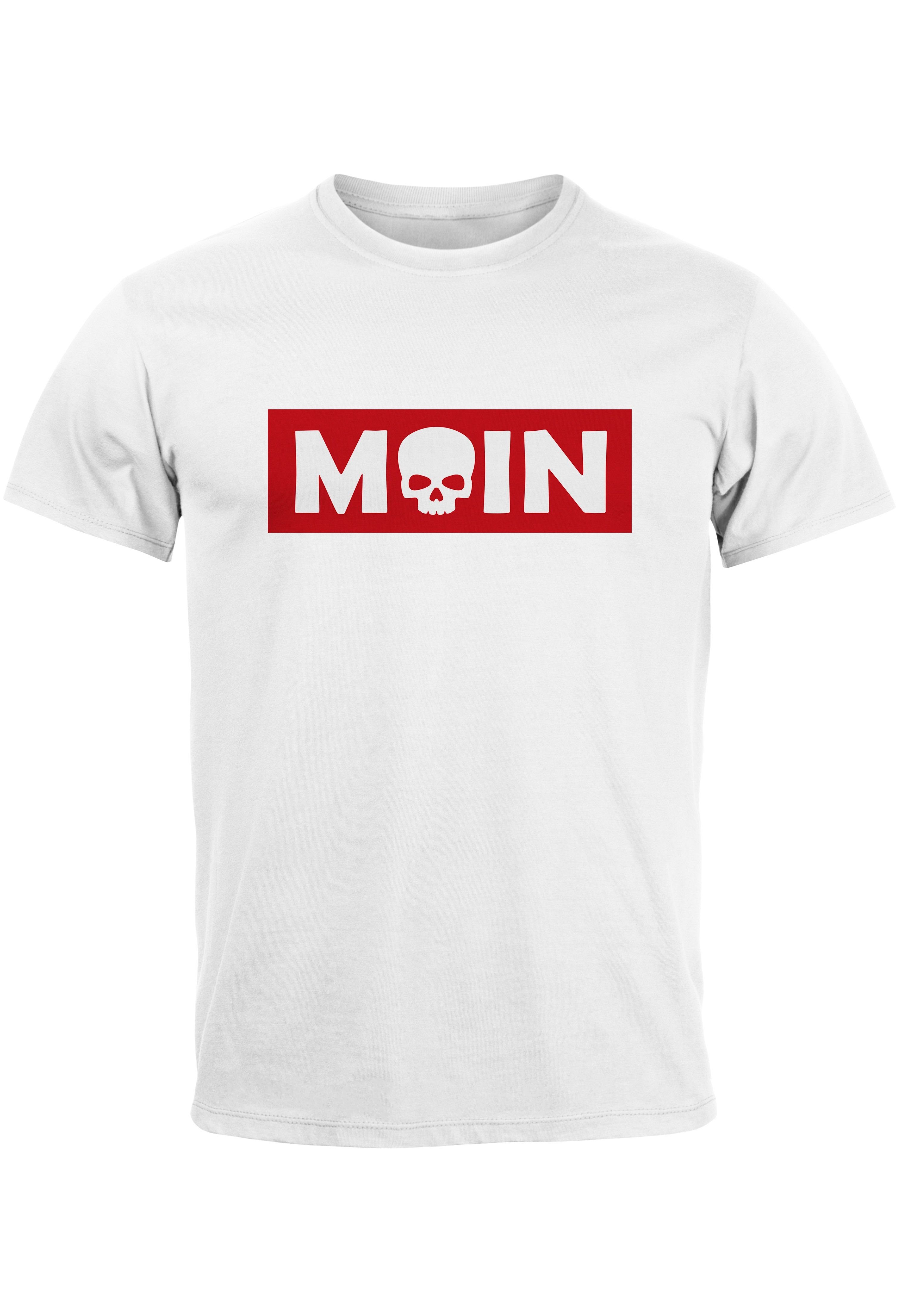 Totenkopf mit weiß Parodie T-Shirt Schriftzug Neverless Moin Print Print-Shirt Print Skull Aufdruck Herren
