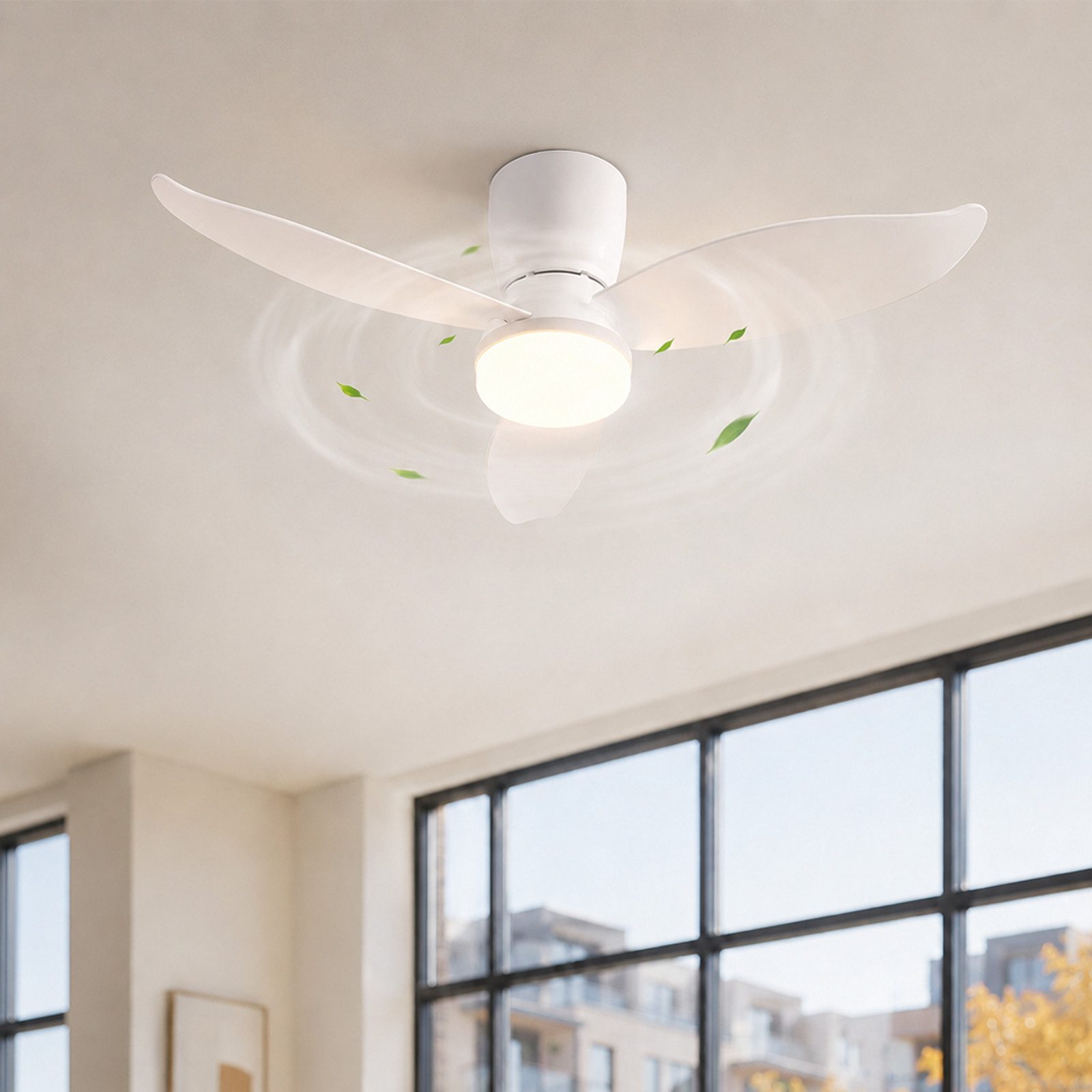 ZMH Deckenventilator mit Licht und Fernbedienung 6 Geschwindigkeiten Weiß 3/5 Flügel