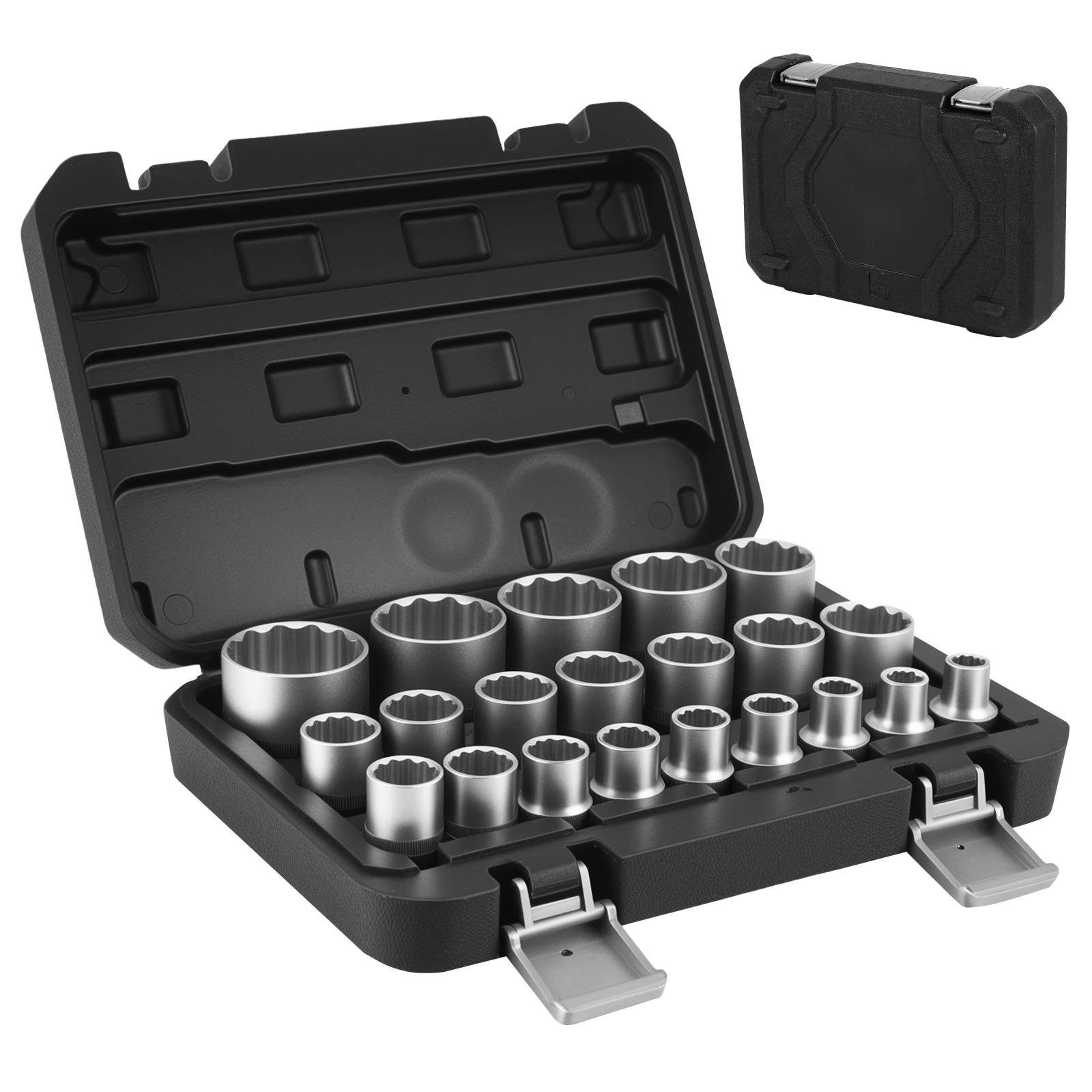 BlingBin Торцевой ключ 21Tlg 1/2 Zol Nusskasten, Торцевой ключsatz Vielzahn 8-36 mm (21er Set, 1 St., Kohlenstoffstahl), CR-V Stahl Mehrzahn Торцевой ключ Set für 6 und 12 Punkt