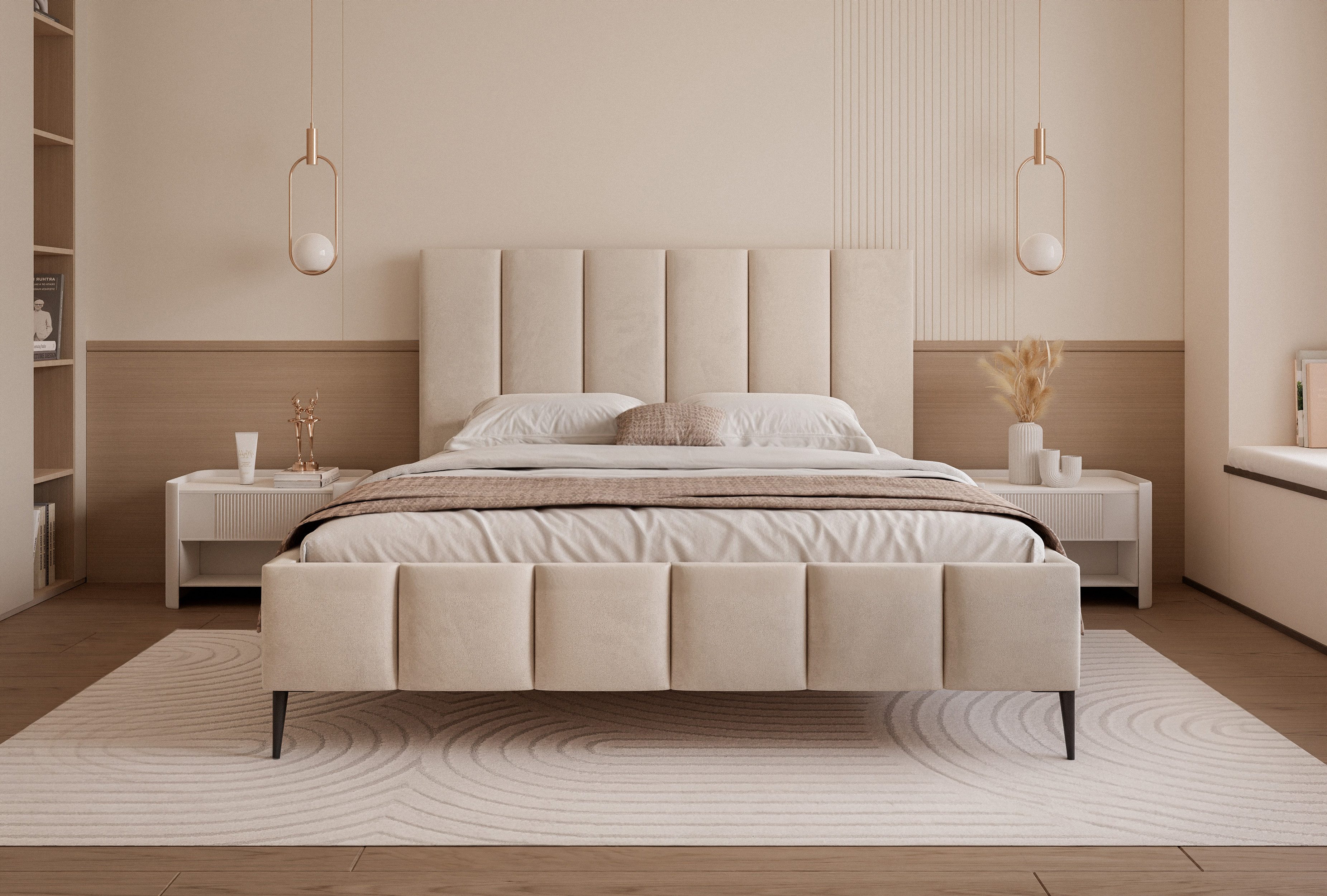 Goldstoff Polsterbett Elegantes Bett mit hohem günstig online kaufen