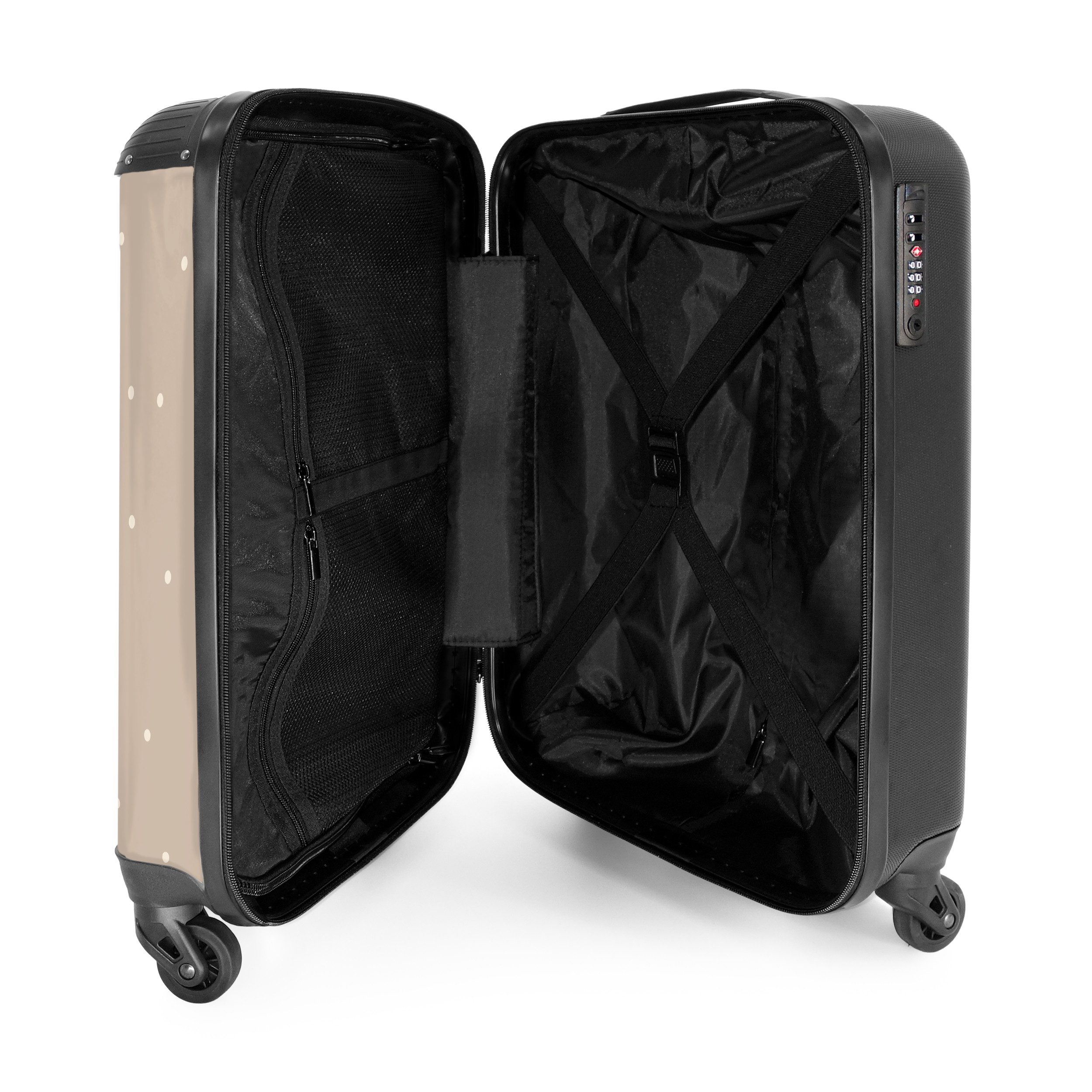 NoBoringSuitcases.com© Kinderkoffer Gelber Muldenkipper mit Steinen und Tupfenmuster 55x35x20cm, 4 Rollen, Handgepäck Koffer, Hartschalenkoffer Kinder, Reisekoffer Jungen