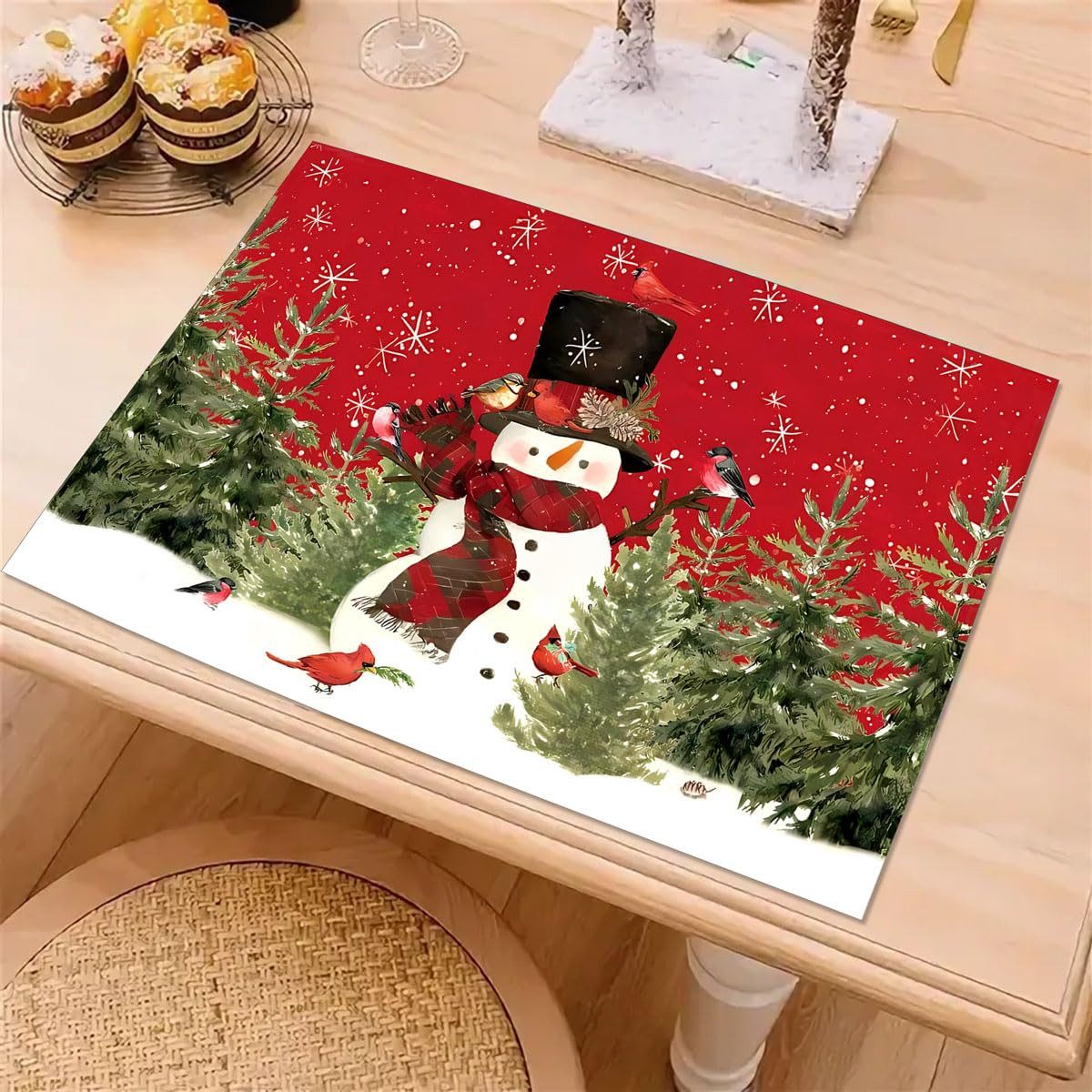 Coonoor Platzset Tischsets mit Weihnachtsbäumen und Schneemann, Winter-Tischsets, (4-St), für den Außenbereich, Zuhause, Party, Küche, Esszimmer, Dekoration