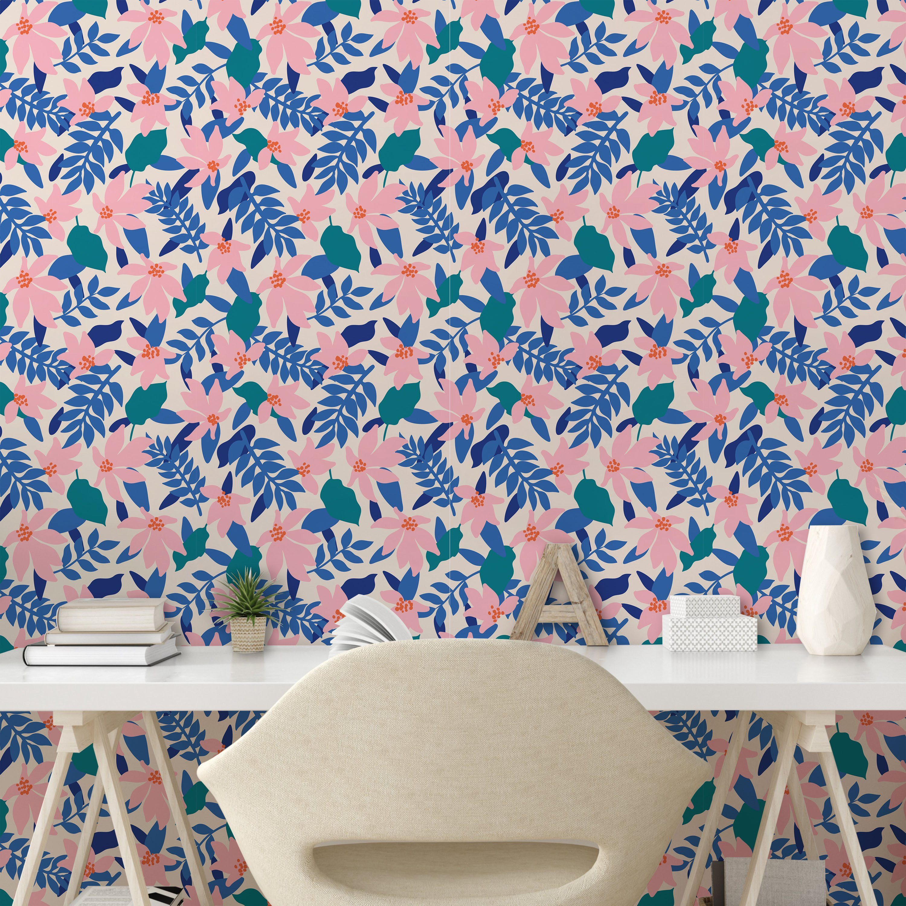 Wohnzimmer Blumen-Blätter Exotische Weiche selbstklebendes Küchenakzent, Vinyltapete Abstrakt Abakuhaus