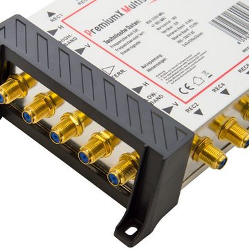 PremiumX SAT-Multischalter Multischalter SAT 5/8 Netzteil 10m Quattro Antennenkabel Quattro LNB