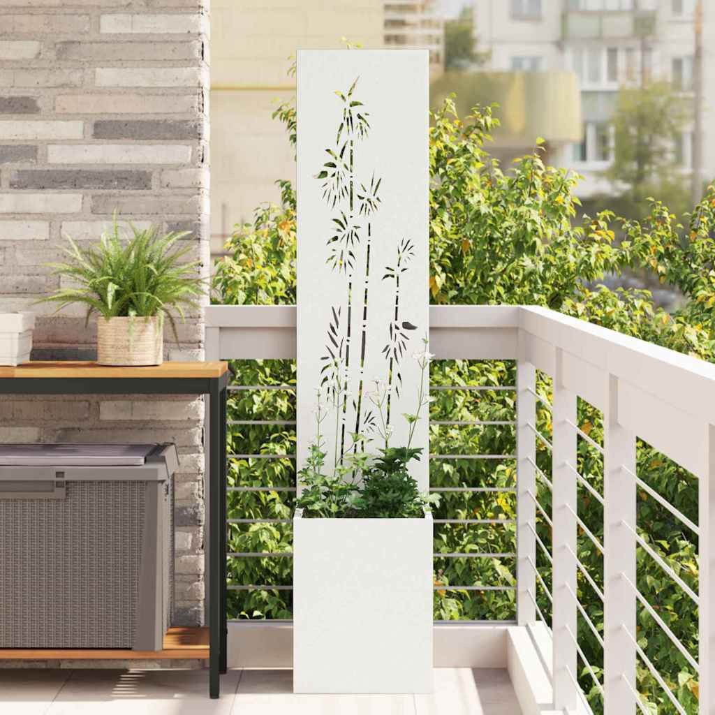 furnicato Sichtschutzelement Garten Sichtschutz-Leinwand 32 x 150 cm Weiß, Matte Sichtschutzwand mit dekorativen Intarsien für den Garten