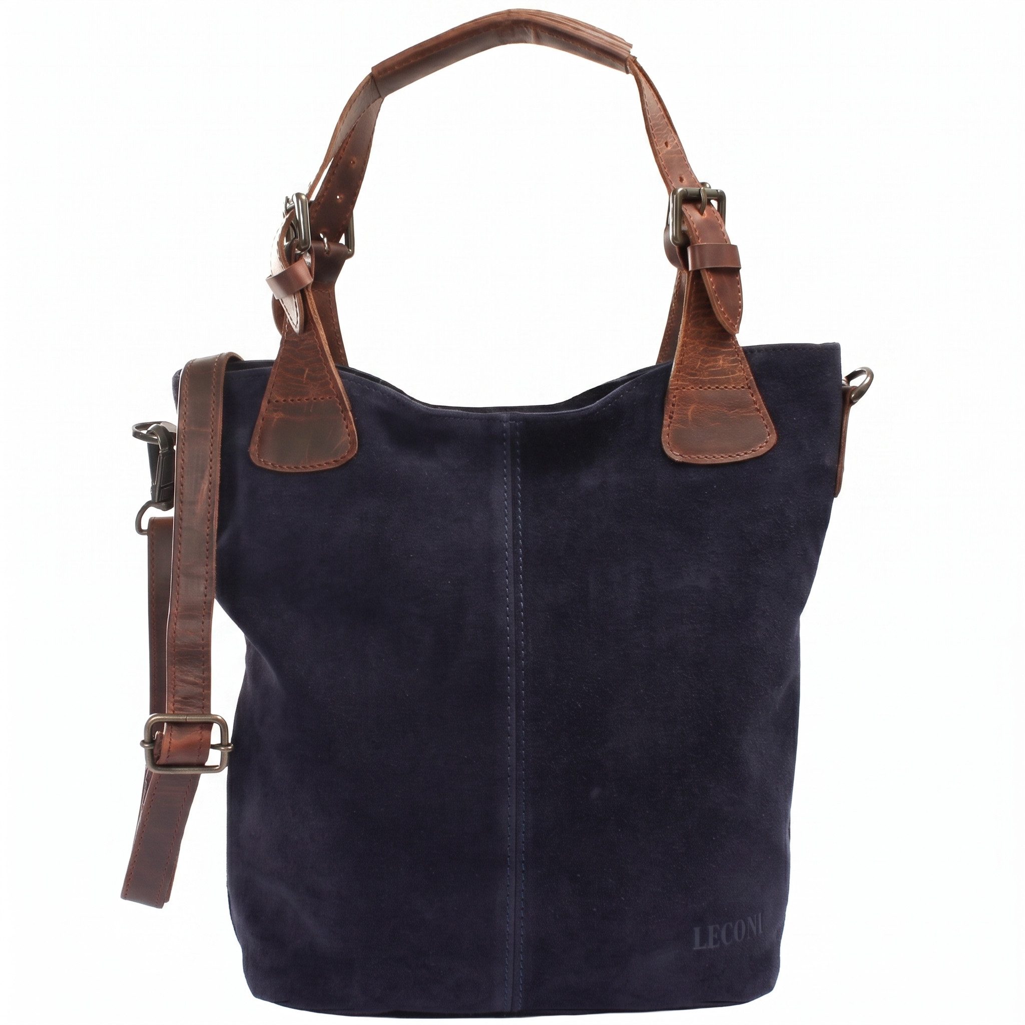 LECONI Schultertasche Henkeltasche Damentasche Handtasche für Damen Leder Shopper LE0054-VL, weiches Wildleder - geflochtene Henkel - verstellbarer Tragegurt