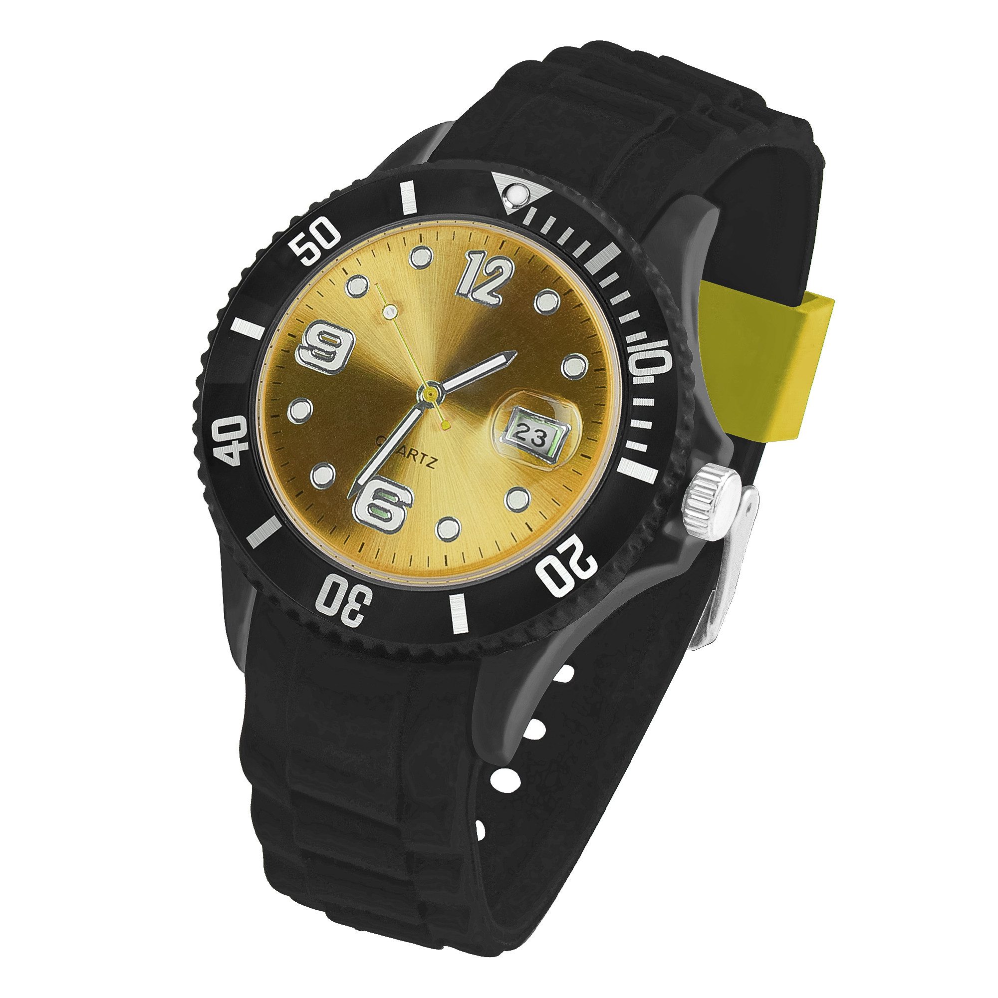 Taffstyle Quarzuhr Silikon Armbanduhr schwarz mit Datum Quarzuhr farbiges Ziffernblatt, Moderne Quarzuhr mit Datum Silikon Armband Unisex geeignet für Alltag