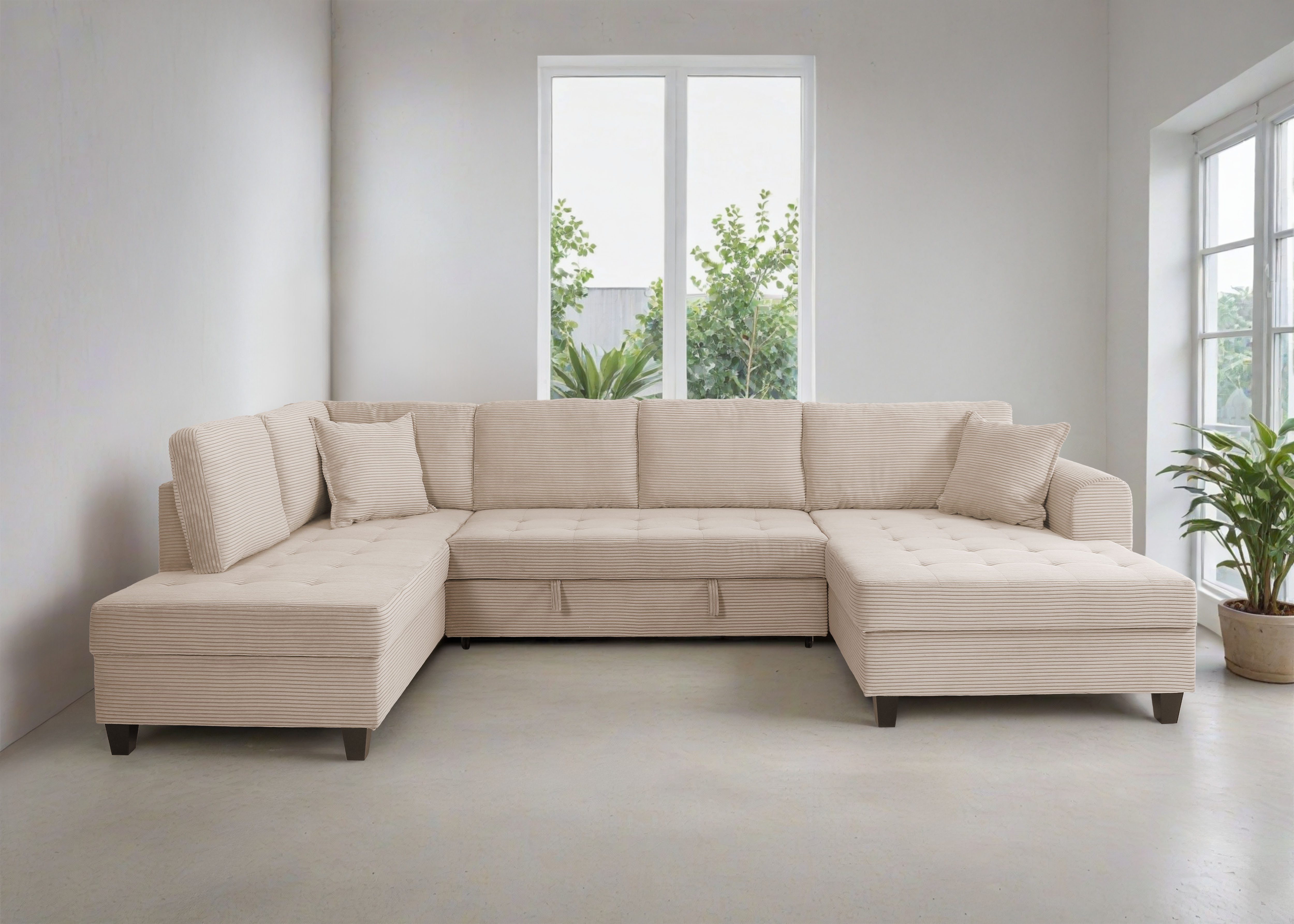 Trends by HG Wohnlandschaft Moritz U-Form, B: 324 cm, mit Bettfunktion, Bettkasten & Zierkissen