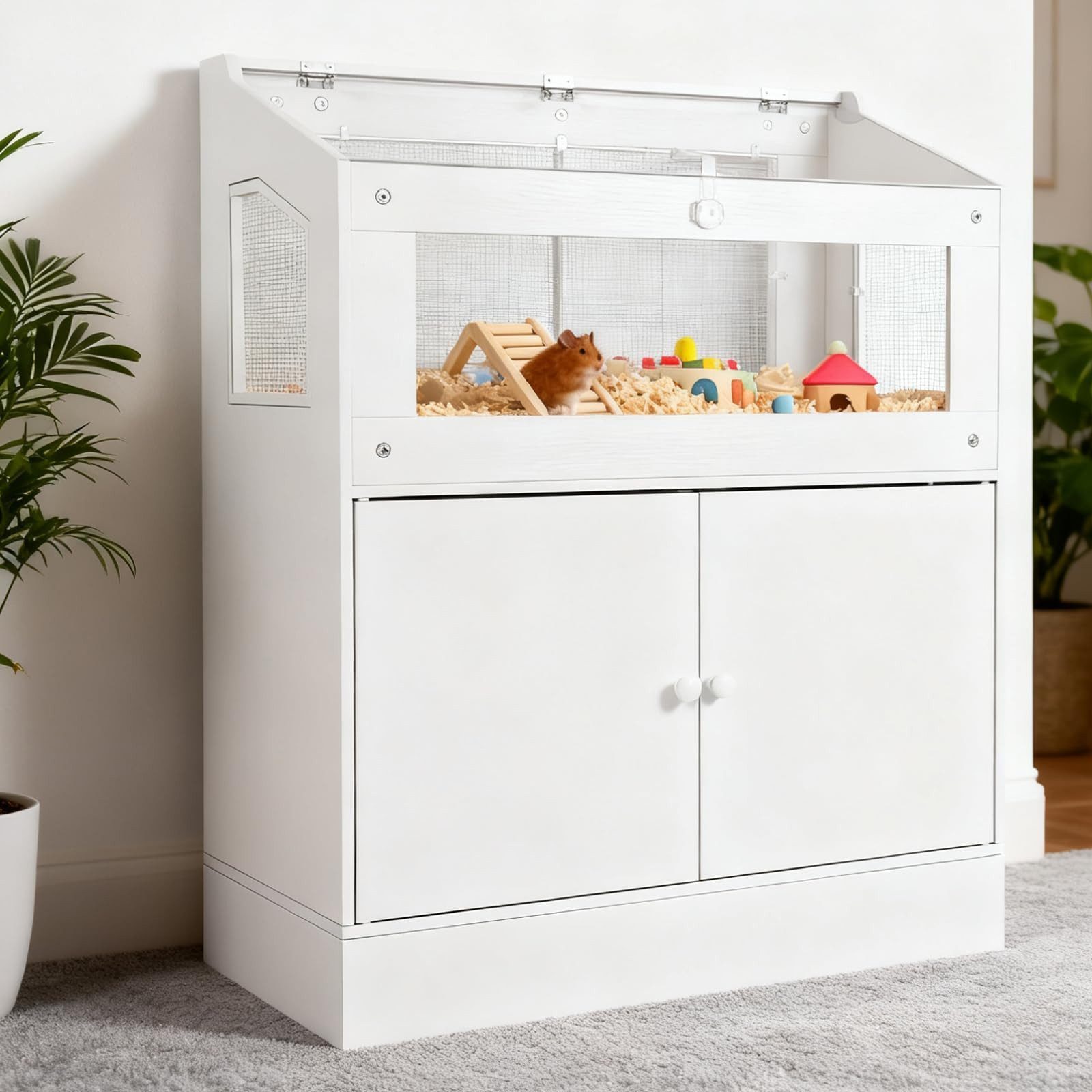 GarveeMore Kleintierkäfig Hamster Käfig Kleiner Tierkäfig mit Lagerschrank