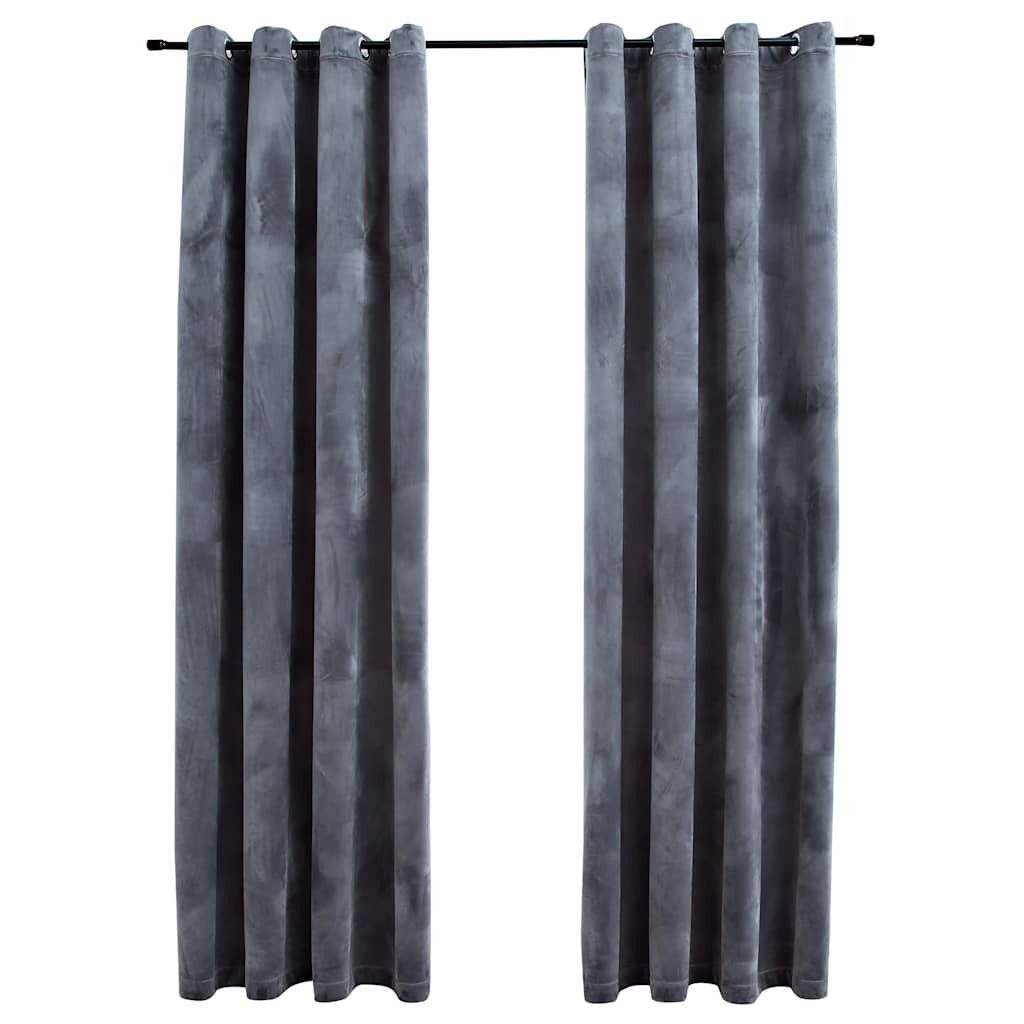 furnicato Vorhang Samtvorhänge Anthrazit 140 x 225 cm mit Metallringen, 2er-Set