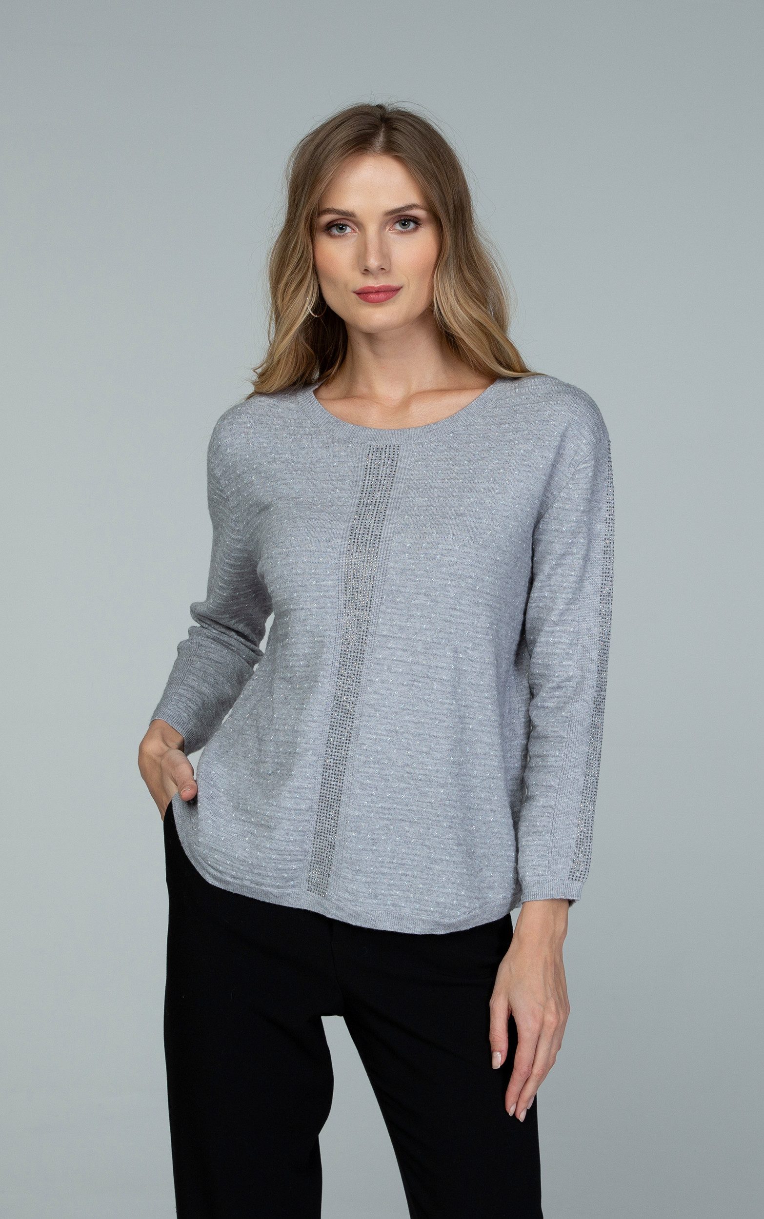 Passioni Strickpullover mit Silberlurex-Punkten