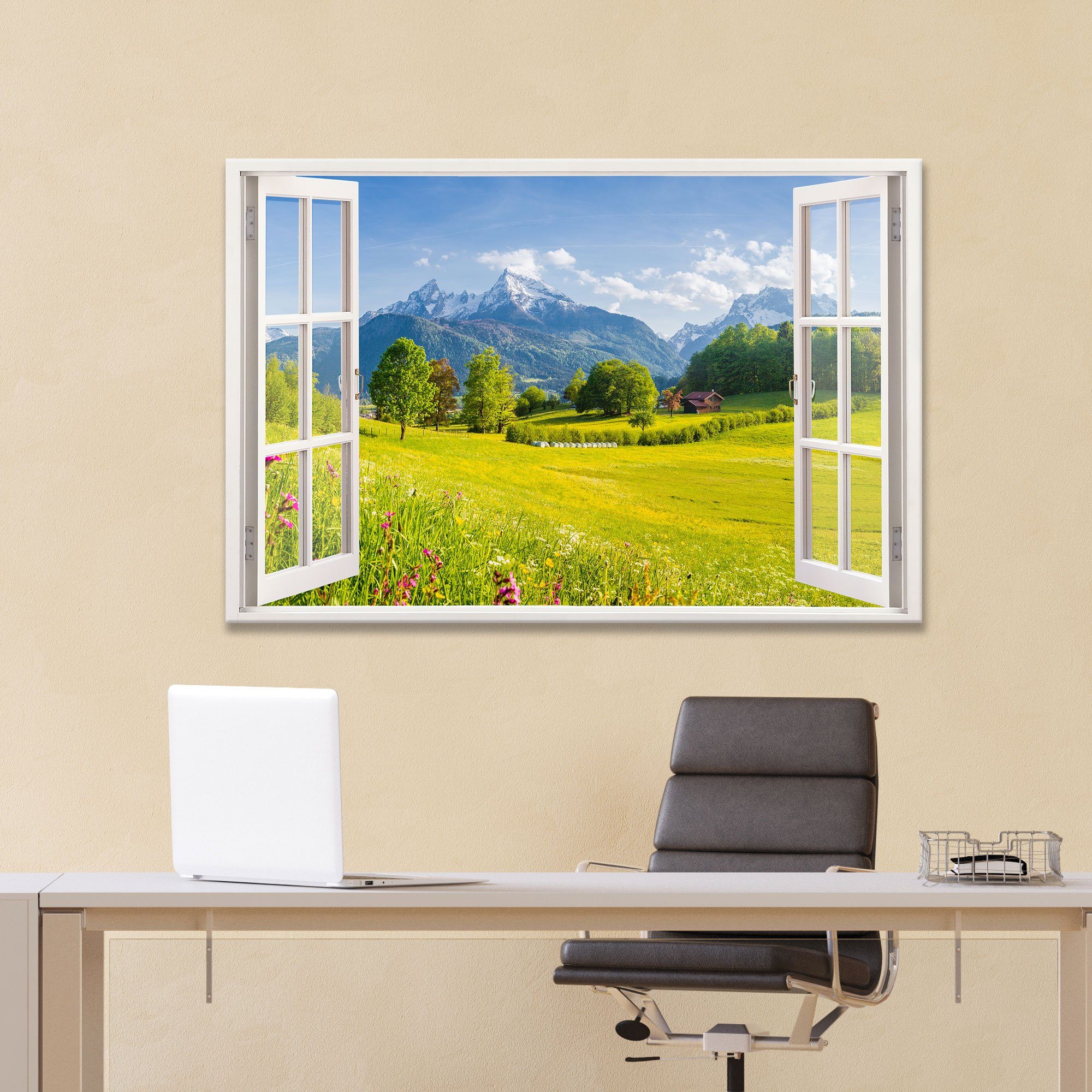 WallSpirit Leinwandbild "Fenster mit Aussicht", Alpenblick, günstig online kaufen