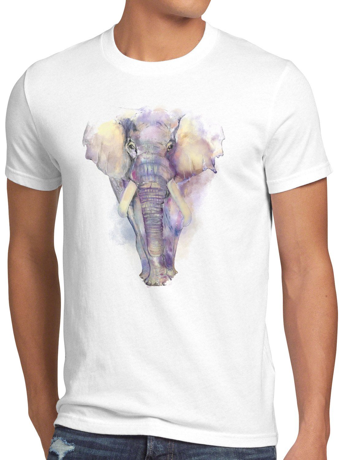 style3 Print-Shirt Herren T-Shirt Aquarell Elefant elephant zoo urlaub