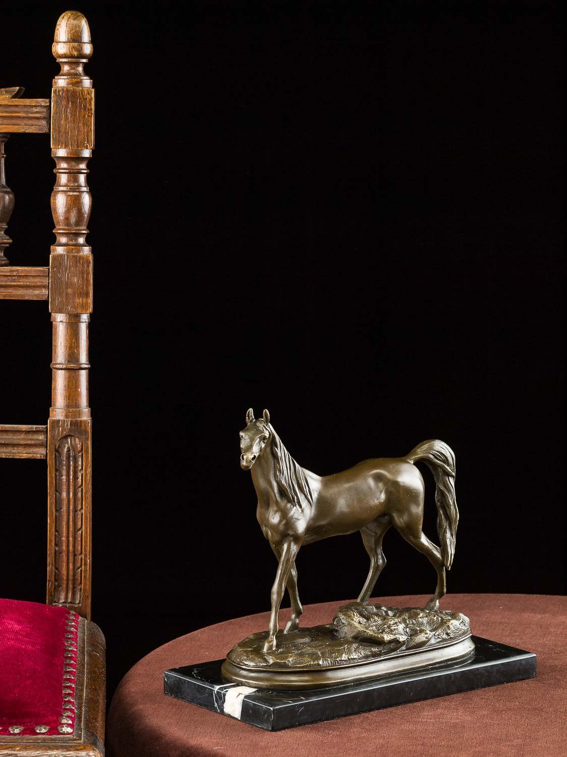 Aubaho Skulptur Antik-Stil Bronze Steinplinthe Bronzestatue Pferd Bronzeskulptur auf 