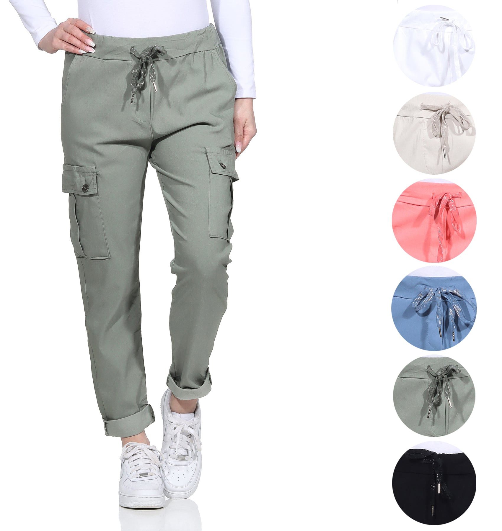 Cargohose Damen Freizeithose Schlupfhose moderne Stoffhose
