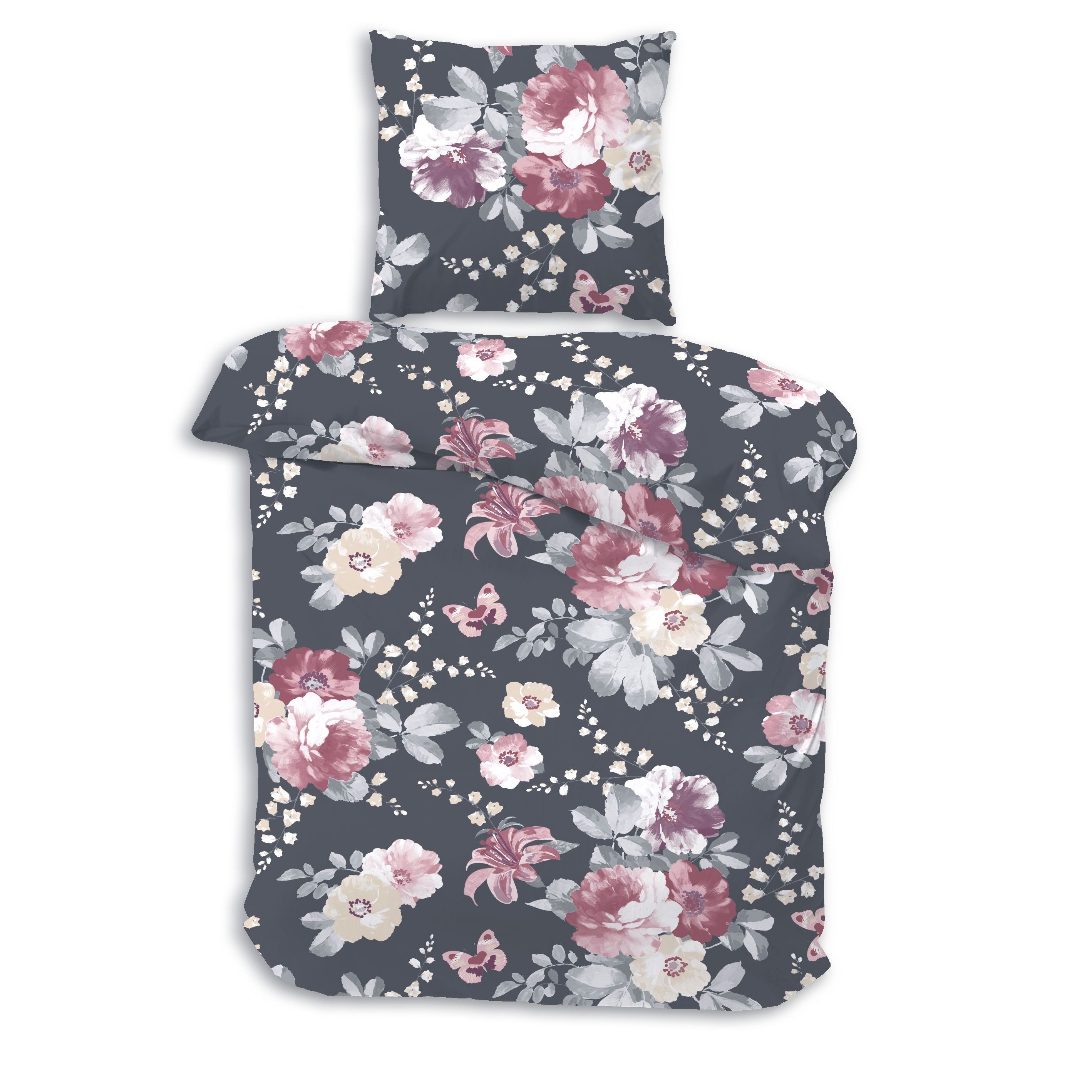 Träumschön Постельное белье Premium Biber Постельное белье 135x200 oder 155x220 Baumwolle, Blumen, Biber, 2 teilig, mit Reißverschluss, 100% Baumwolle, kuschelig warm im Winter