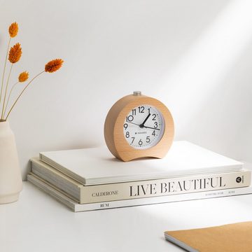 Navaris Wecker Analog Holzwecker mit Snooze - Retro Uhr Hufeisen Design mit Ziffernblatt Alarm - Leise Tischuhr ohne Ticken