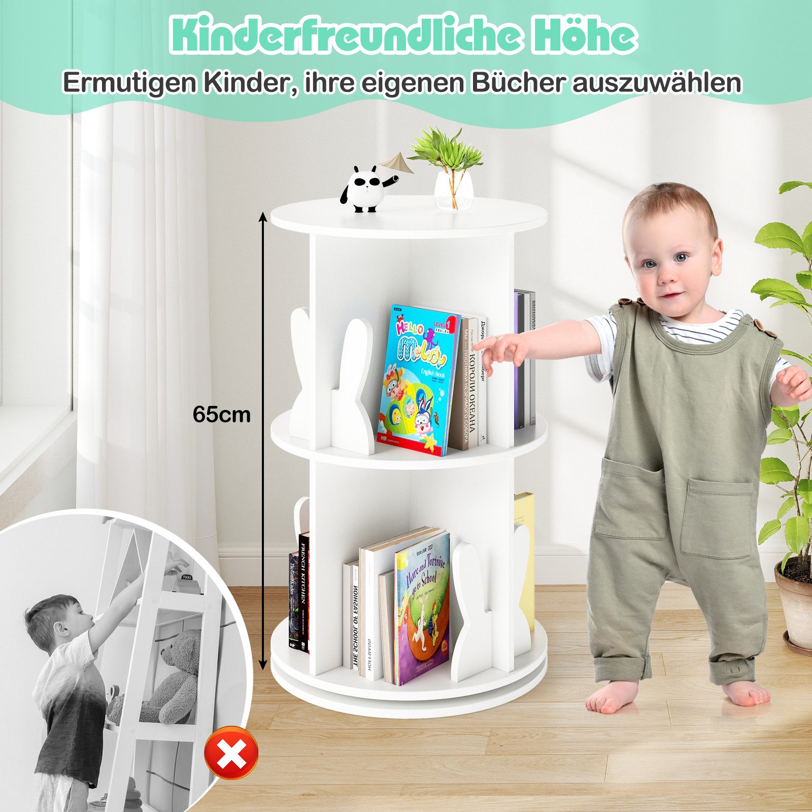 KOMFOTTEU Bücherregal, 360° drehrbares Kinderregal, Kinderbücherregal günstig online kaufen