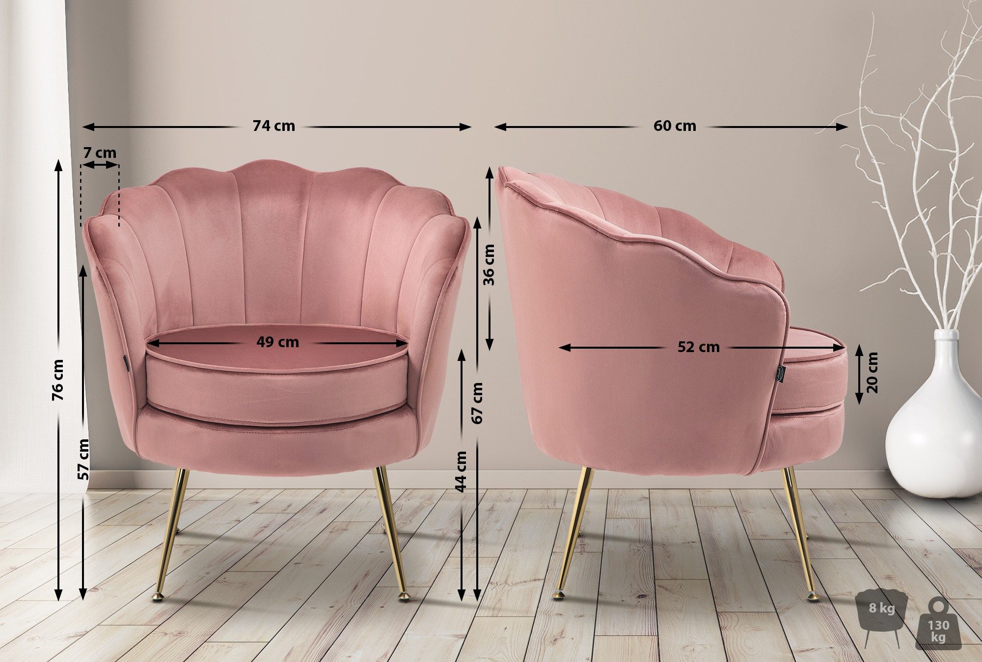 CLP Esszimmerstuhl Rosita, Polstersessel mit Samt-Bezug, Metallgestell günstig online kaufen