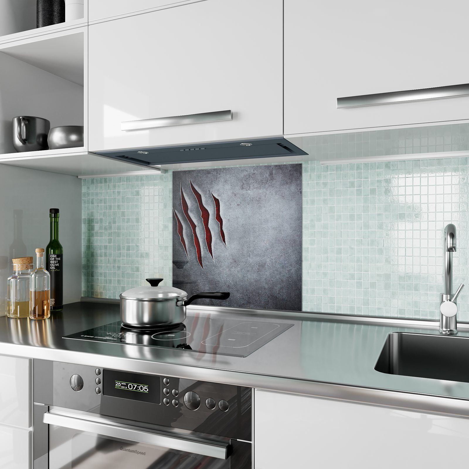 Spritzschutz Küchenrückwand Kratzer Glas Motiv Metall Primedeco in Küchenrückwand mit