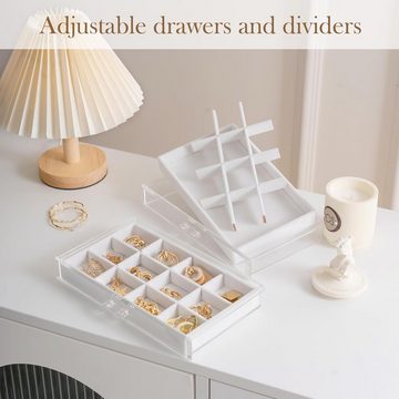 Silberstern Schmuckkasten Aufbewahrungsbox für Ohrring- und Schmuckständer aus Acryl (1 St), Transparentes, stapelbares, verstellbares Kommodentablett aus Samt