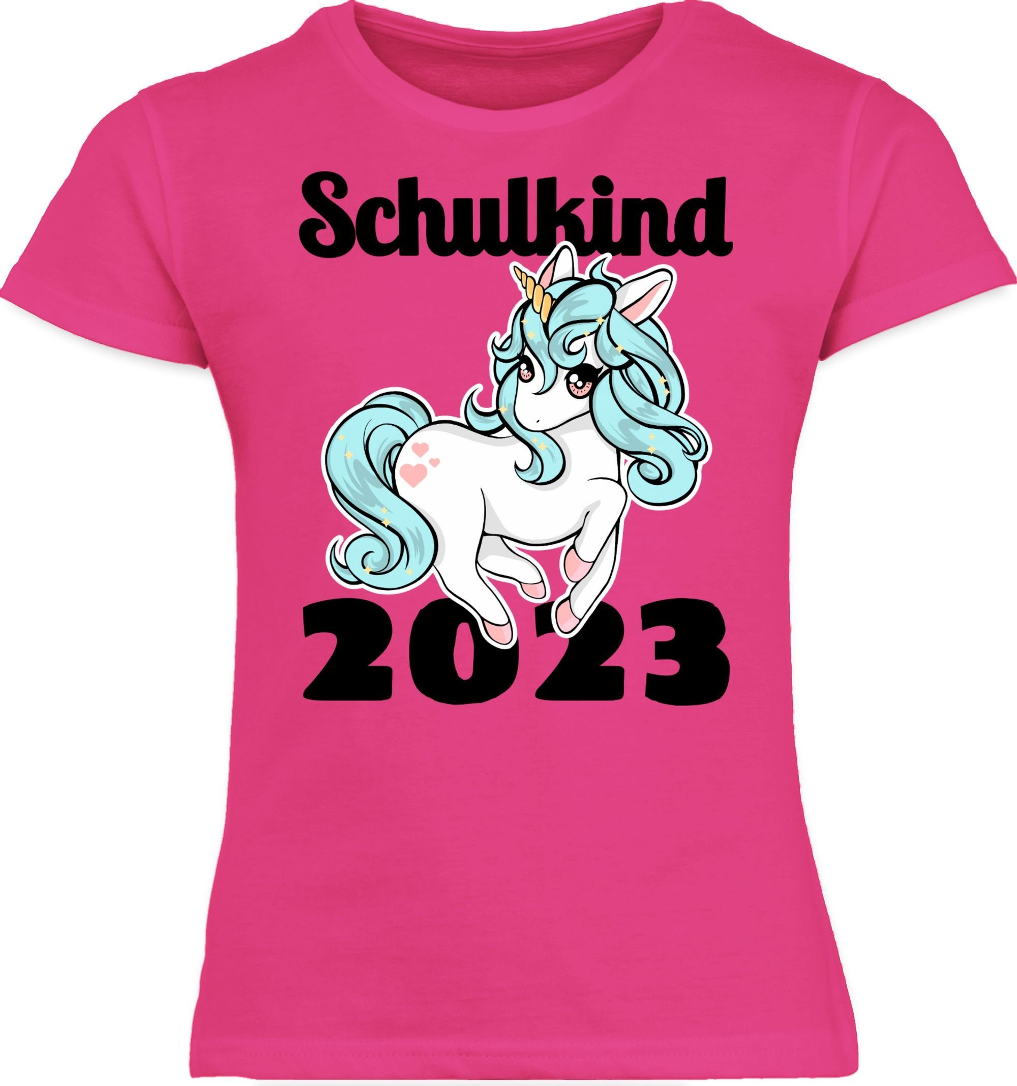 Shirtracer T-Shirt Einhorn Schulkind 2023 Einschulung Mädchen 1 Fuchsia