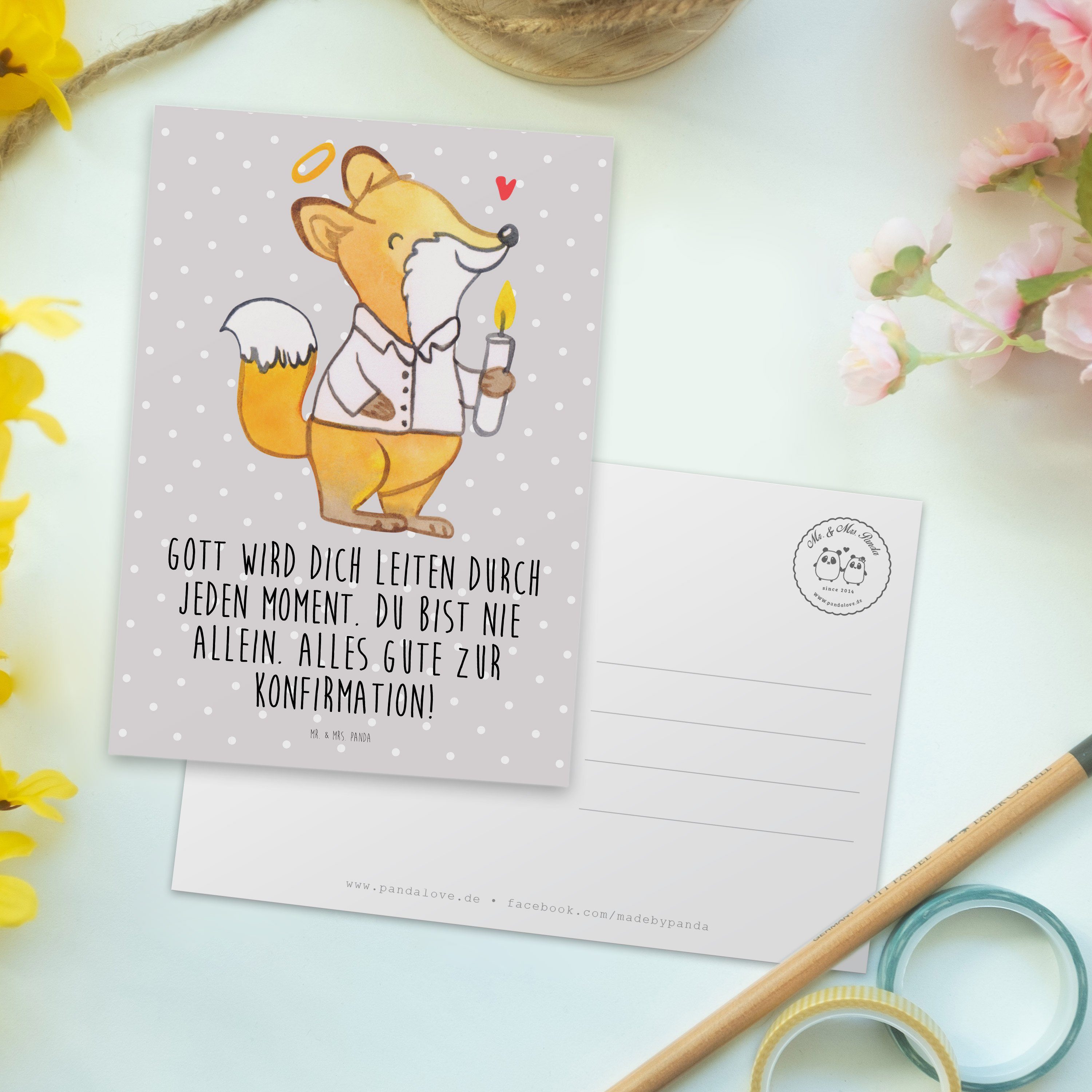 Mr. & Mrs. G Grau - - Kommunion, Geschenk, Postkarte Fuchs Konfirmation Pastell Einladung, Panda