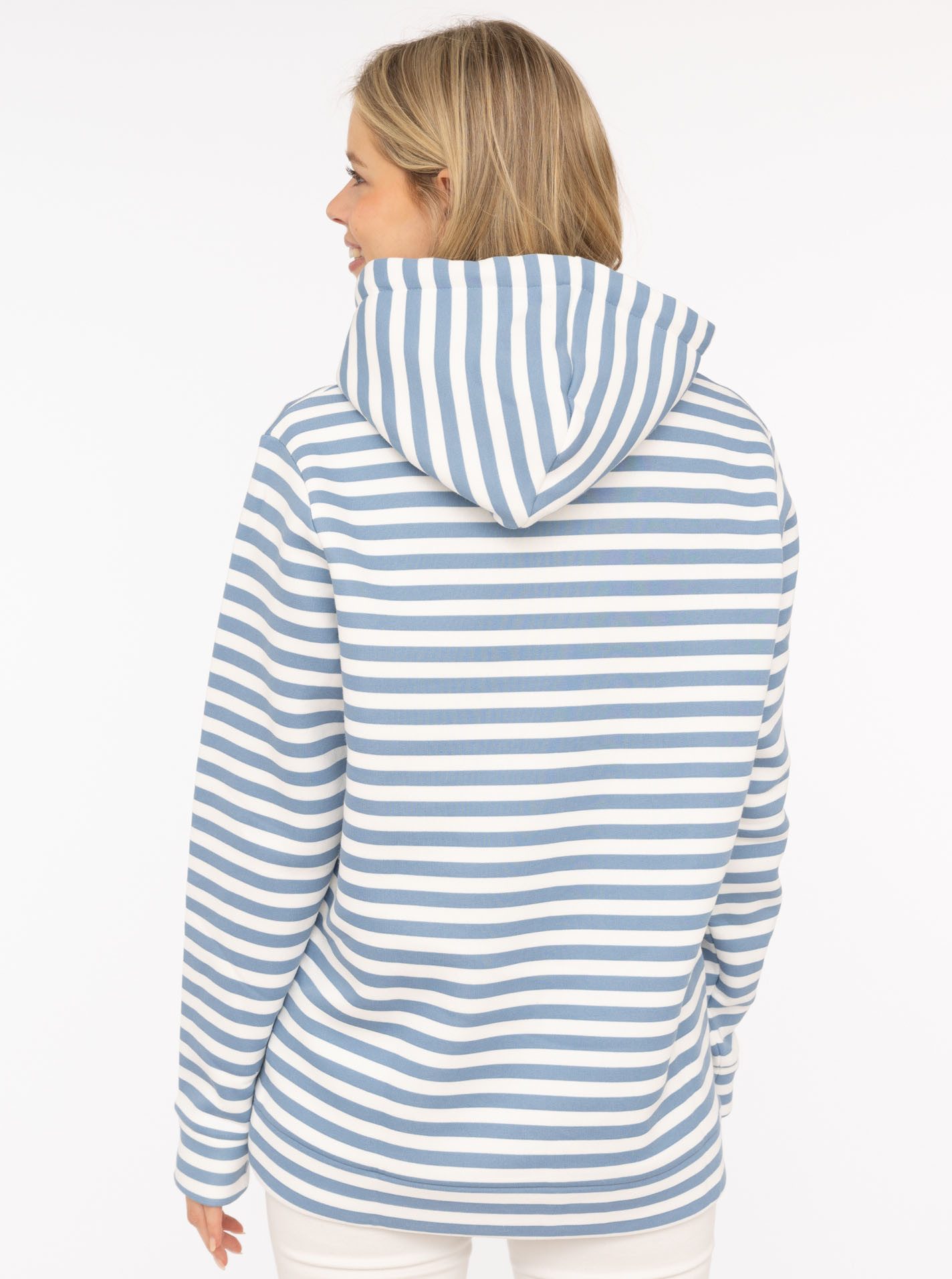 Zwillingsherz Kapuzensweatshirt "Streifen Moin" gestreift, große "MOIN"- und Anker -Stickerei, Tasche vorne